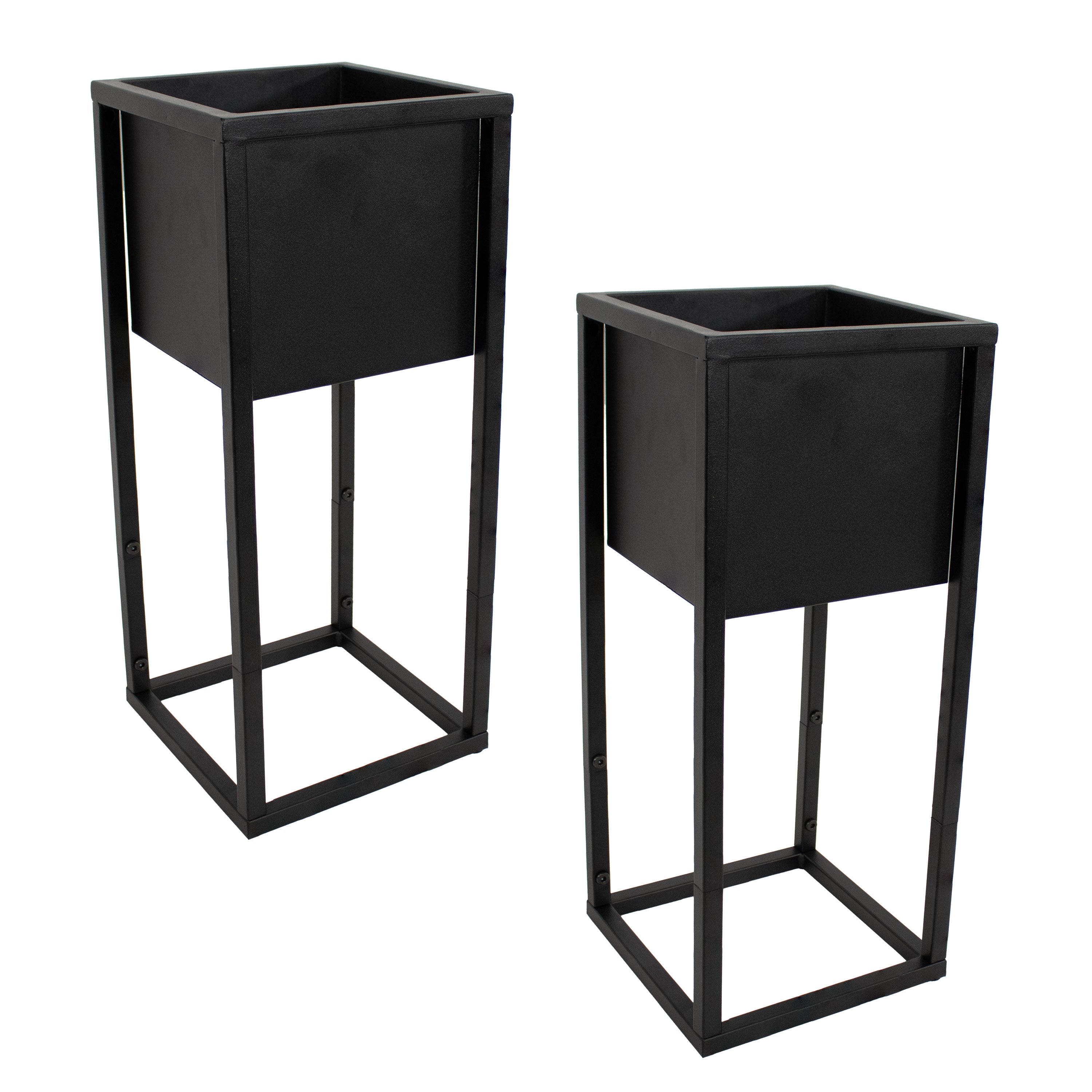 Modern Metal Planter Boxes with Legs - Set of 2, Indoor/Outdoor Garden Planters for Patio, Balcony & Home Decor - Rust-Resistant & Durable Design