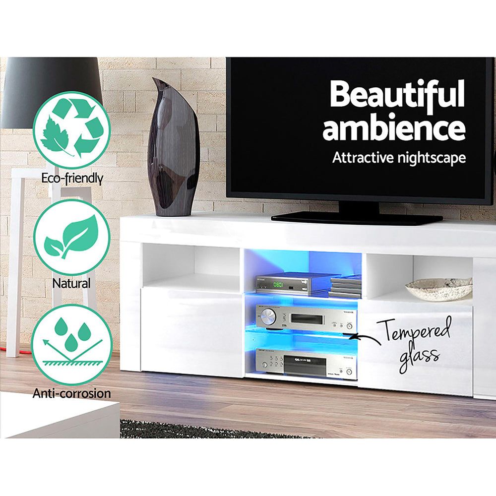 Artiss 145cm White Angus Entertainment Unit TV Cabinet with LED Lighting - Perfect for Living Room, Bedroom & Home Theater Setup
