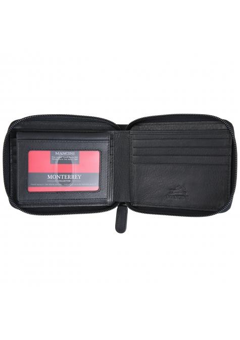 Mancini MONTERREY Men's Zippered Leather Wallet with Removable ID Passcase - Slim RFID Blocking Bifold Wallet for Travel & Everyday Use