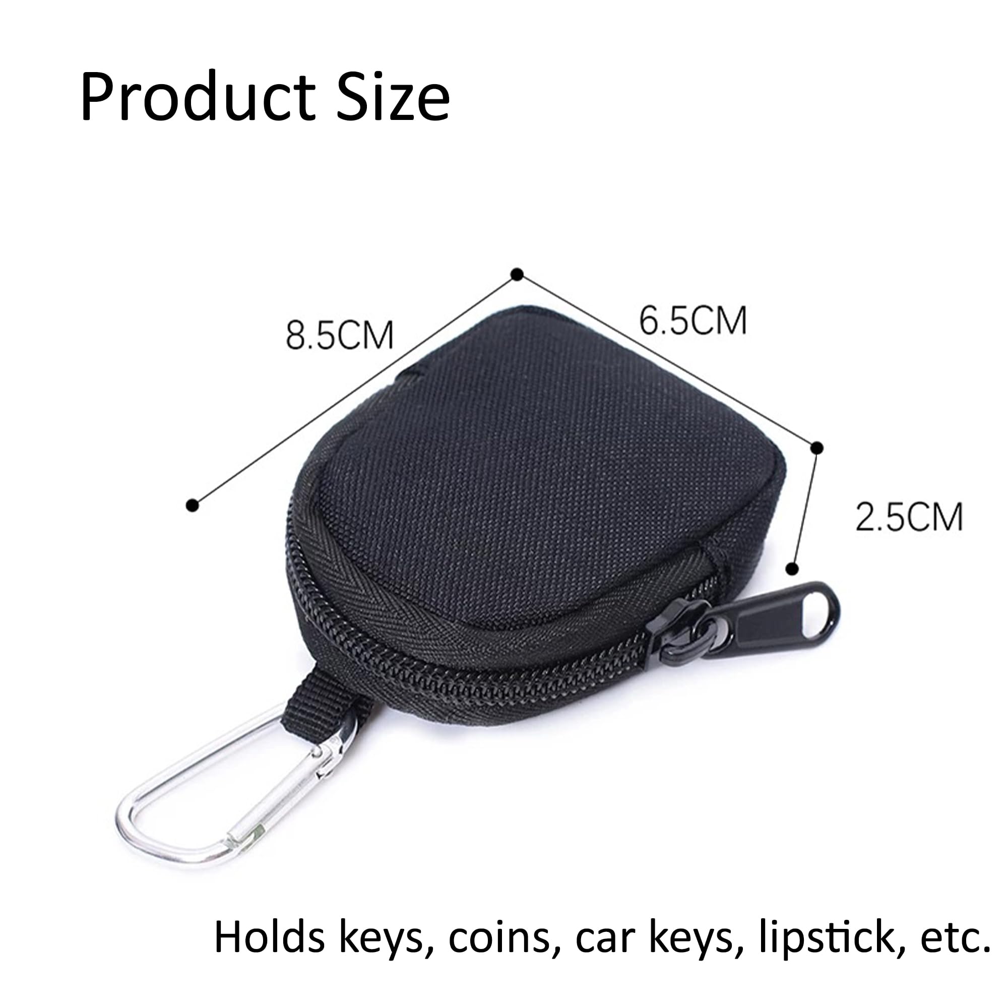 Zipper Coin Purse - Small Canvas Change Organizer with Keychain for Waist Pack - Compact Money Holder for Travel, Shopping & Daily Essentials (Black)