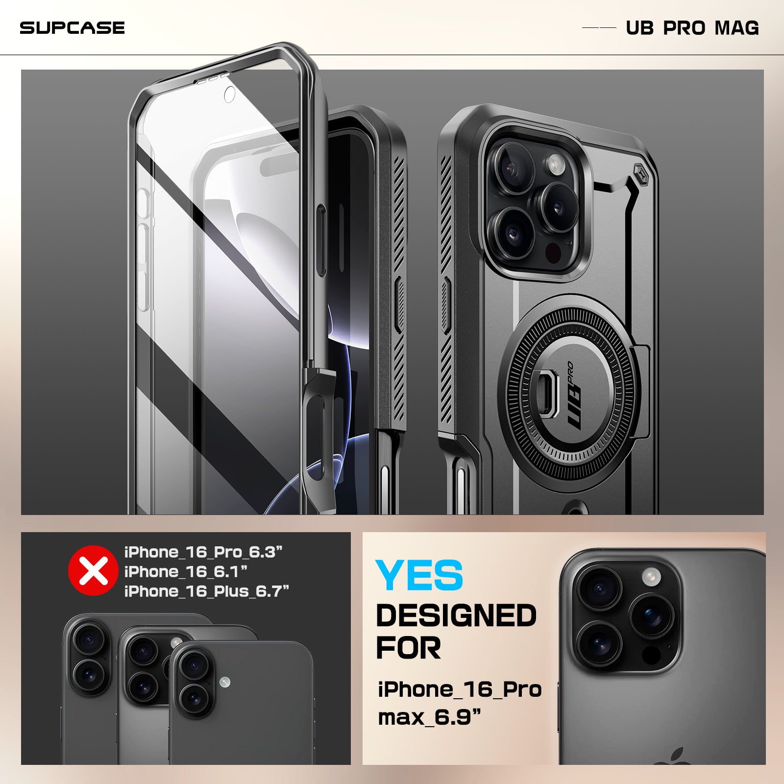 iPhone 16 Pro Max 6.9 Inch Unicorn Beetle PRO MAG Rugged MagSafe Case - Gun Metal | Shockproof Protective Cover with Magnetic Compatibility | Perfect for Outdoor Adventures & Daily Use