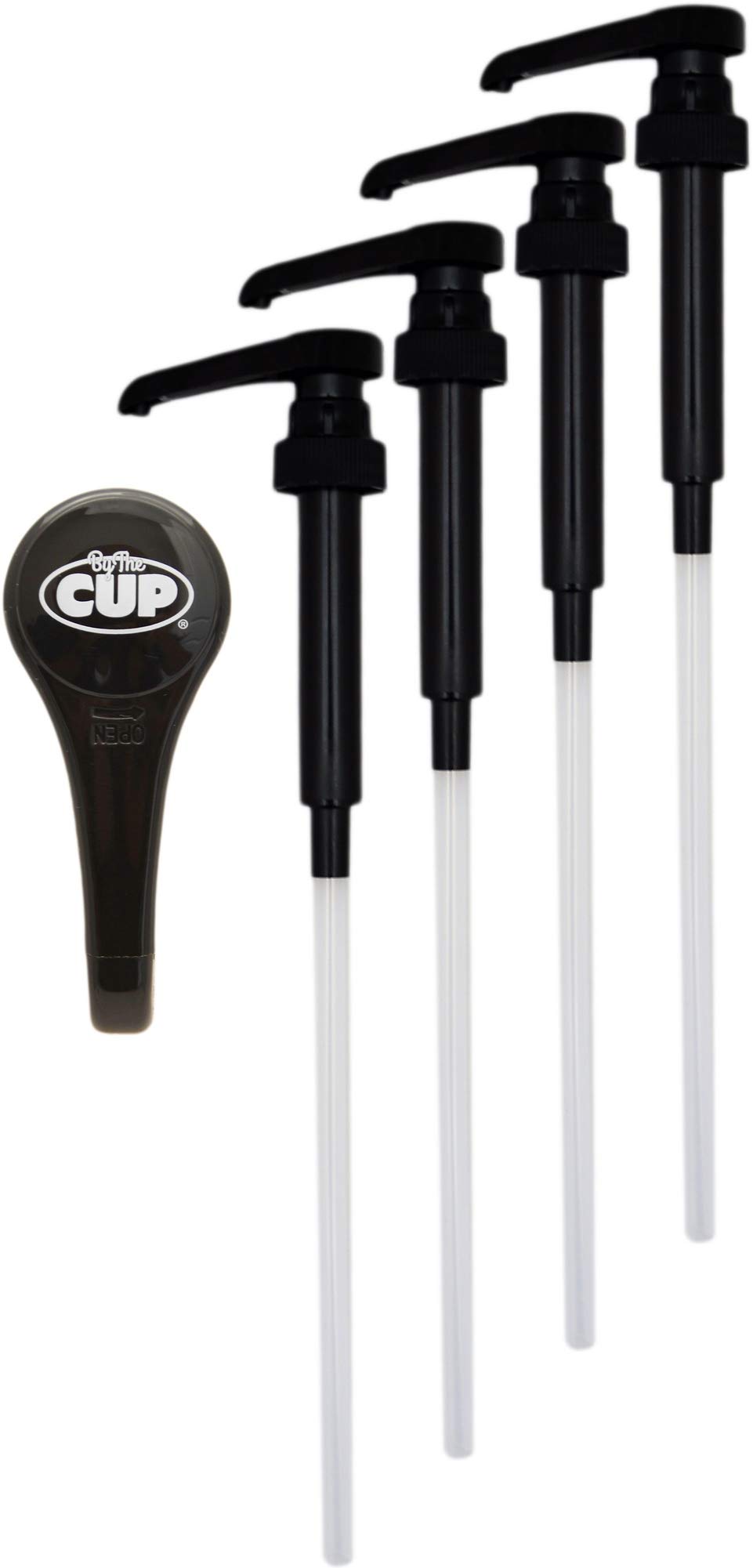 Universal Black Coffee Syrup Pump (Pack of 4) - Fits Torani, Monin, Davinci & Upouria 1L Bottles - Durable Plastic Dispenser for Coffee Shops, Bars & Home Use