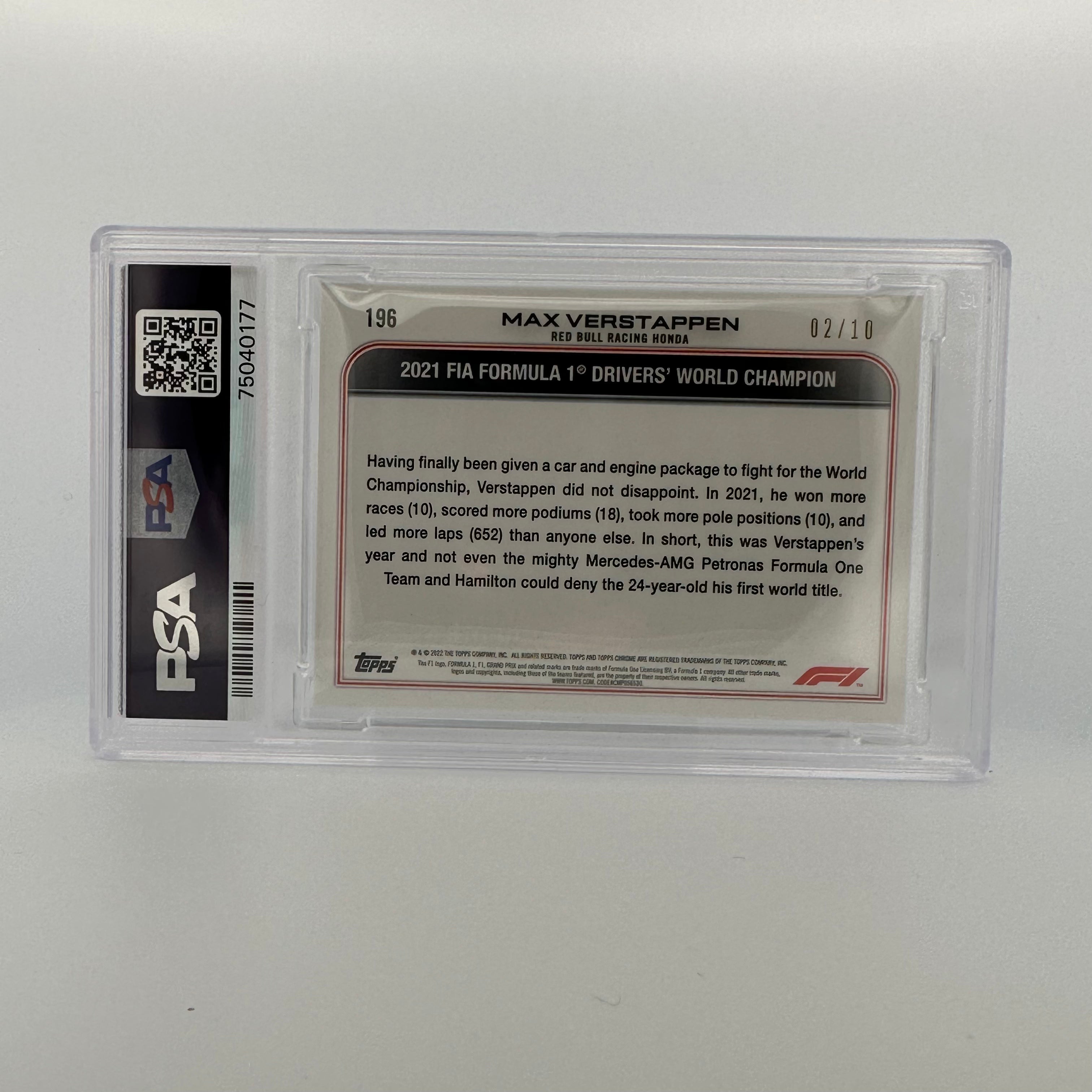 PSA 9 Graded 2002 Topps Max Verstappen #196 Sapphire Edition Purple - Rare F1 Racing Card for Collectors & Fans