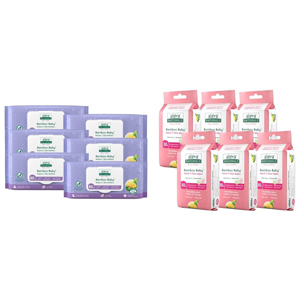 Aleva Naturals Bamboo Baby Wipes, 480 Count | Hypoallergenic & Organic Bamboo Hand and Face Wipes for Sensitive Skin | Gentle for Newborns, Travel & Diaper Changes