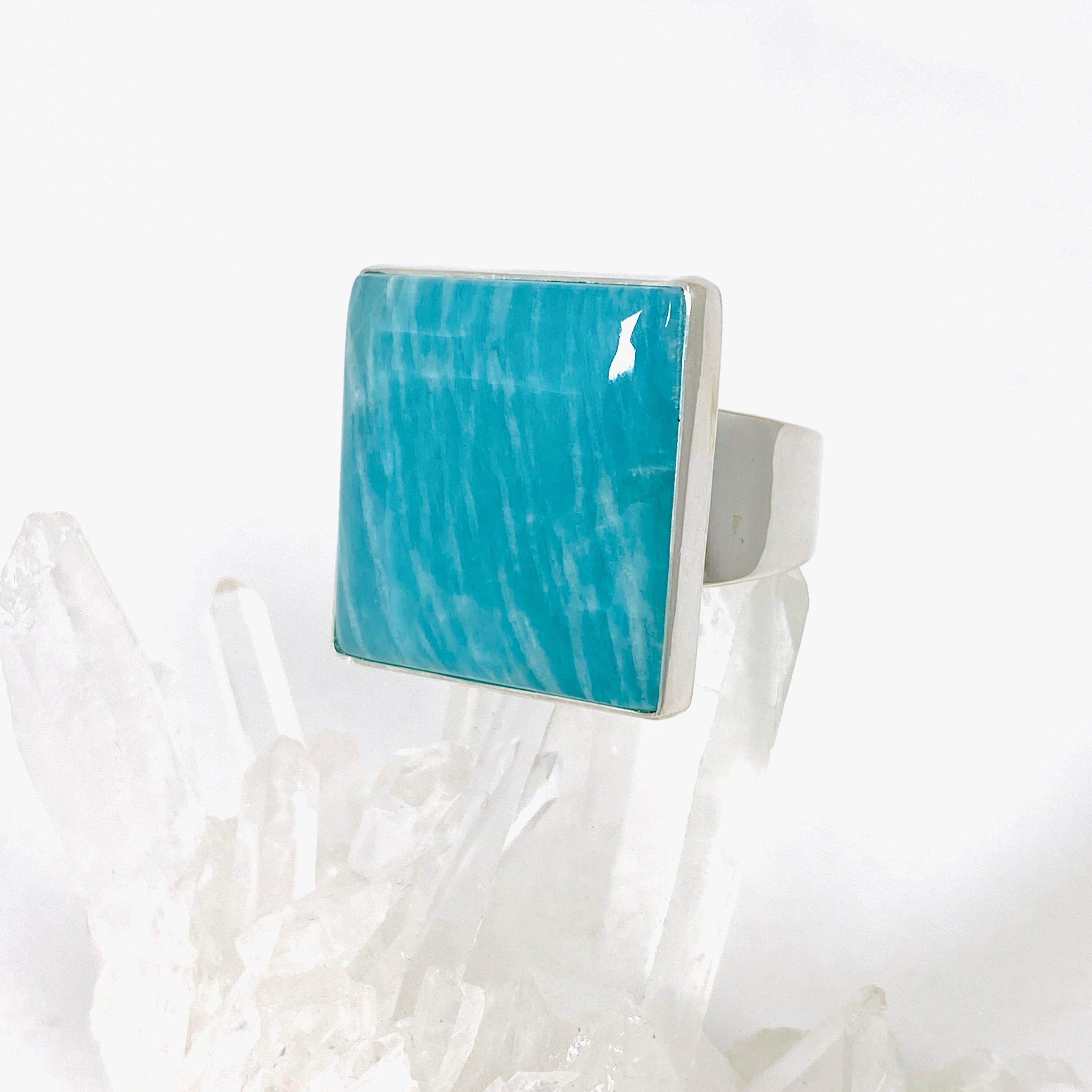 Amazonite Square Ring Size 11 - Natural Gemstone Jewelry for Women, Elegant Statement Ring for Everyday Wear & Special Occasions
