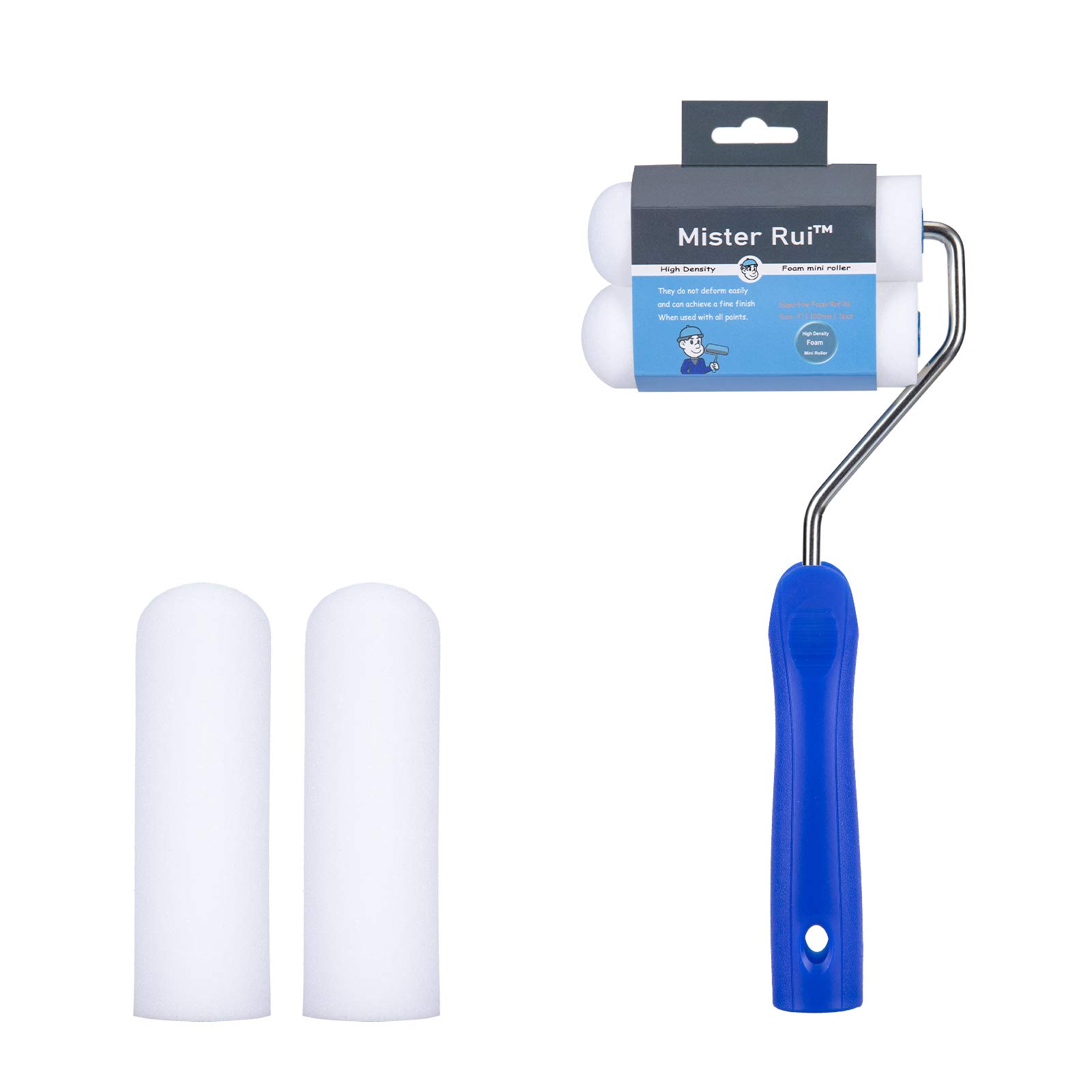 Mister Rui 4 Inch Mini Paint Roller Kit - Small Foam Roller Refills with Frame for Smooth Wall Painting - Perfect for DIY Home Projects, Furniture Refinishing & Craft Painting