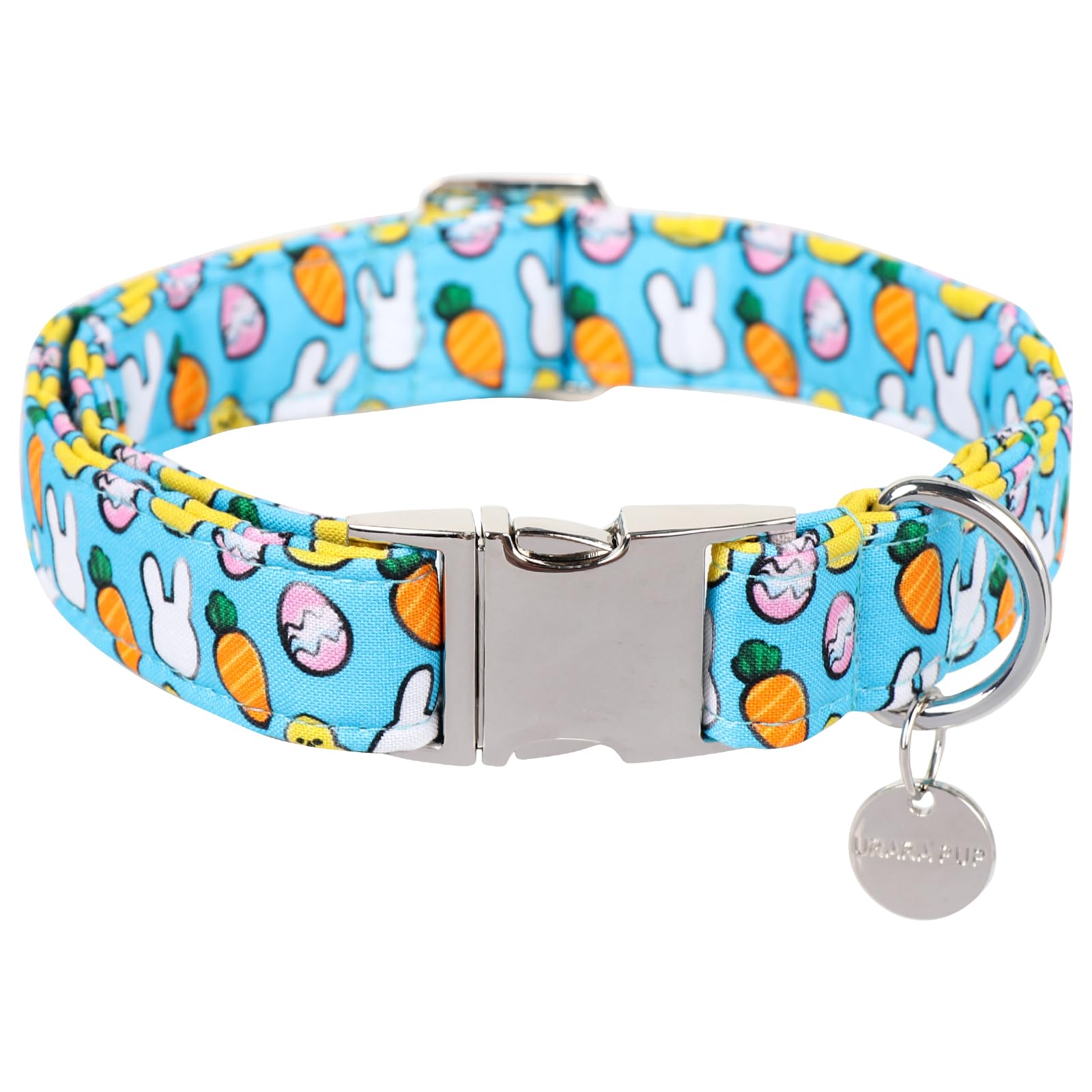 Easter Dog Collar for Small Dogs & Cats - Cotton Bunny Rabbit Egg Design with Metal Buckle - Cute Carrot Pet Collar for Puppy Girl & Boy - Perfect Easter Gift for Pets & Holiday Dress Up