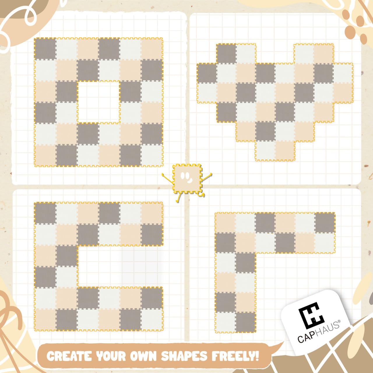 CAPHAUS Foam Puzzle Play Mat - Interlocking EVA Soft Foam Tiles for Kids & Toddlers (12