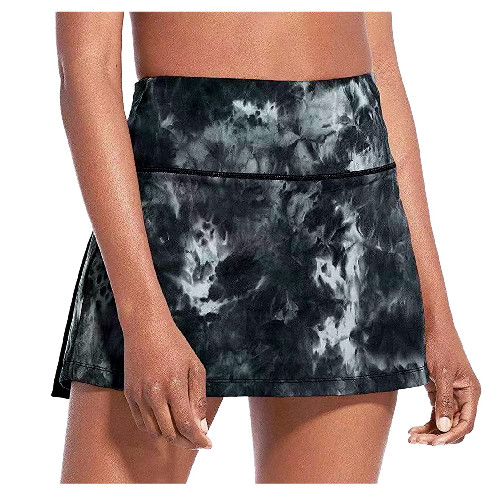 Yosmile Women's Tie Dye Sports Skirt with Built-in Shorts - Mid Waist Athletic Skirt with Side Pockets for Running, Tennis, Golf & Workout - Perfect for Gym, Yoga & Outdoor Activities