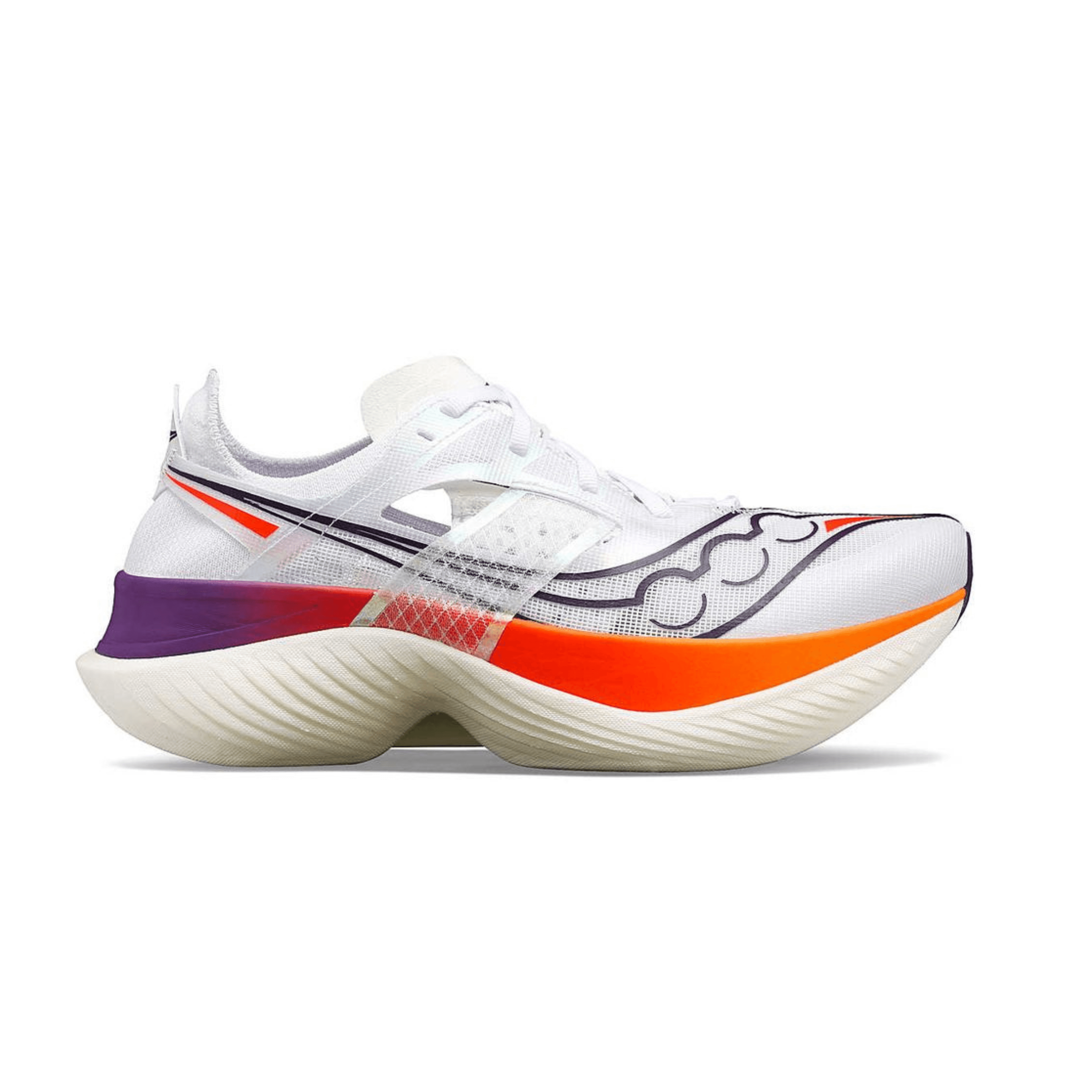 Saucony Men's Endorphin Elite Performance Running Shoes - Lightweight & Cushioned for Marathon Training (White/Vizired) | Road Racing & Long Distance Running