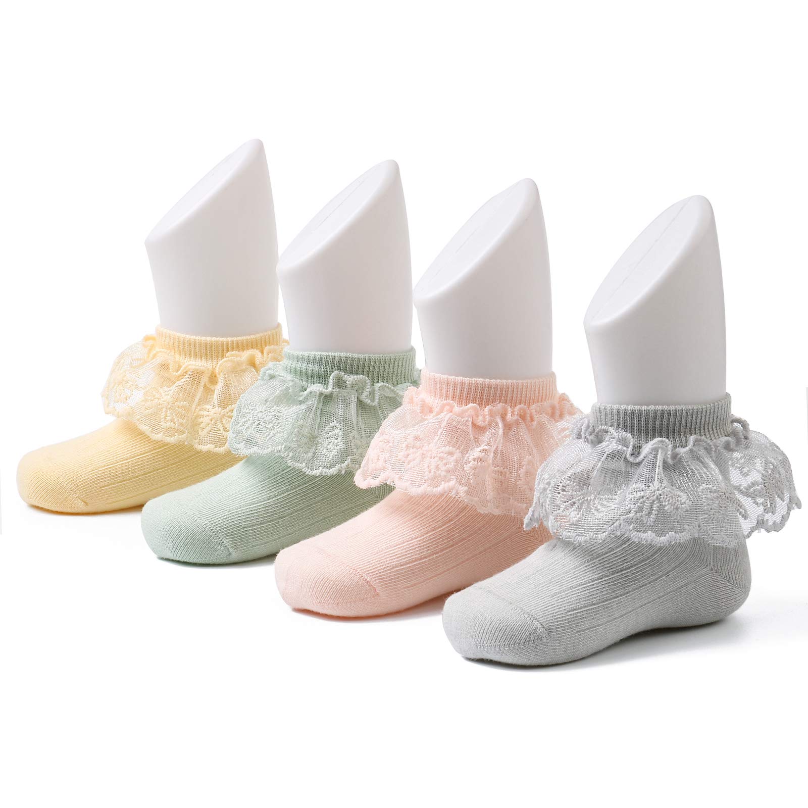 6 Pairs Baby Girls Socks - Newborn Ruffle Lace Cotton Socks for Princess - Soft Knit Frilly Socks for Infants & Toddlers - Perfect for Special Occasions, Photo Shoots & Daily Wear