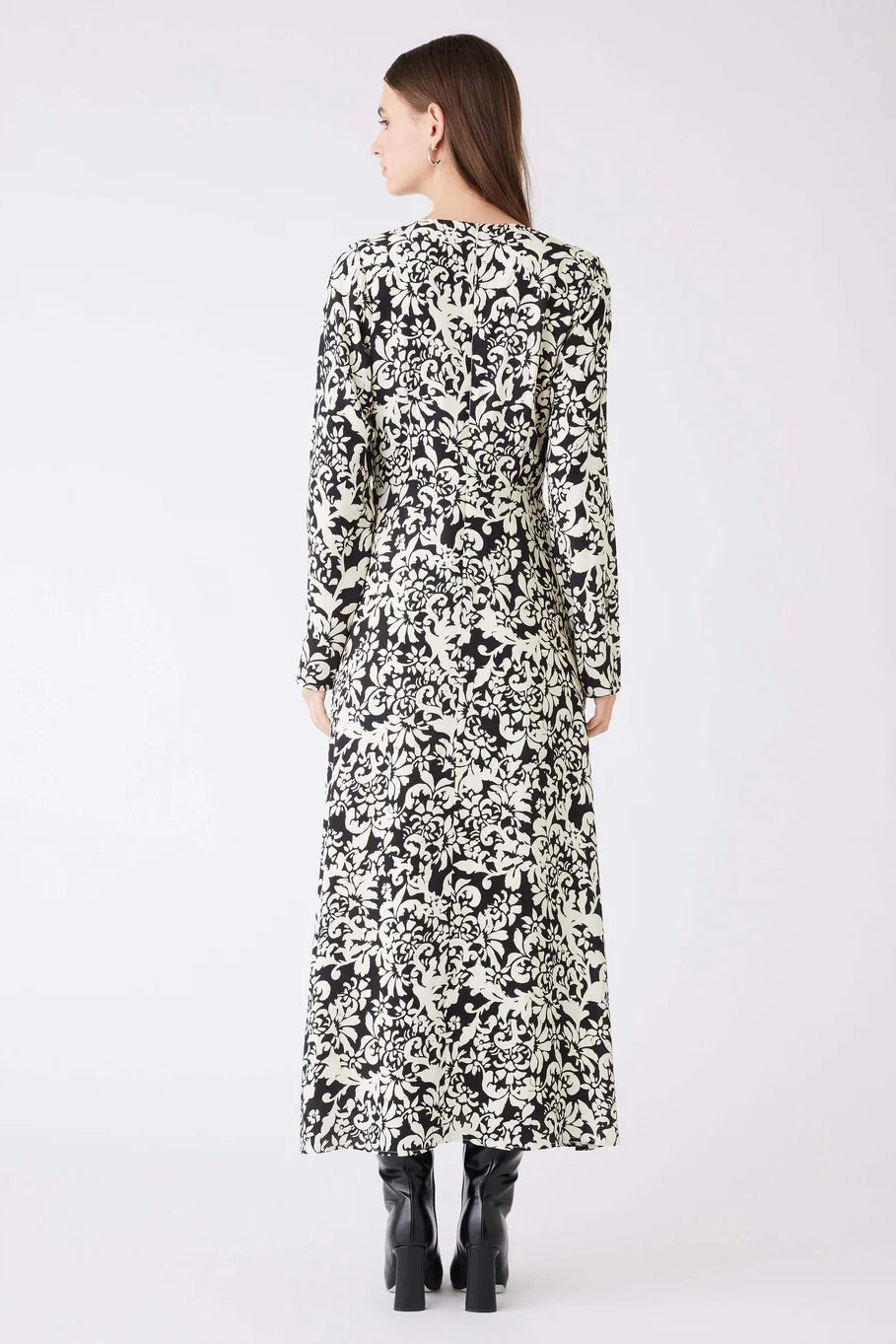 Songbird Black Floral Print Midi Dress for Women - Elegant Summer Party, Wedding Guest & Cocktail Attire