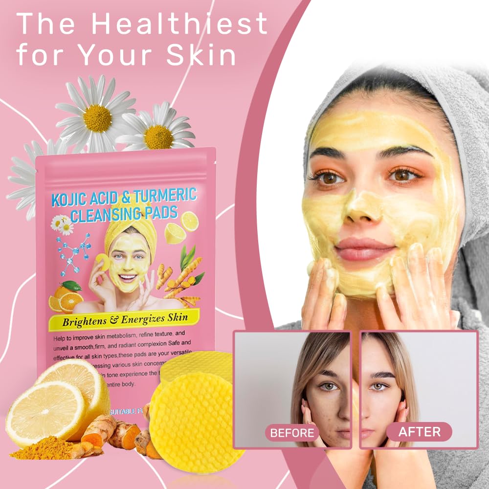 Turmeric & Kojic Acid Exfoliating Face Scrub Pads - 40 Count Brightening Cleansing Pads for Dark Spots, Keratin Removal & Hydration Balance - Gentle Facial & Body Exfoliator for Glowing Skin - Perfect for Daily Skincare Routine & Acne-Prone Skin Treatment