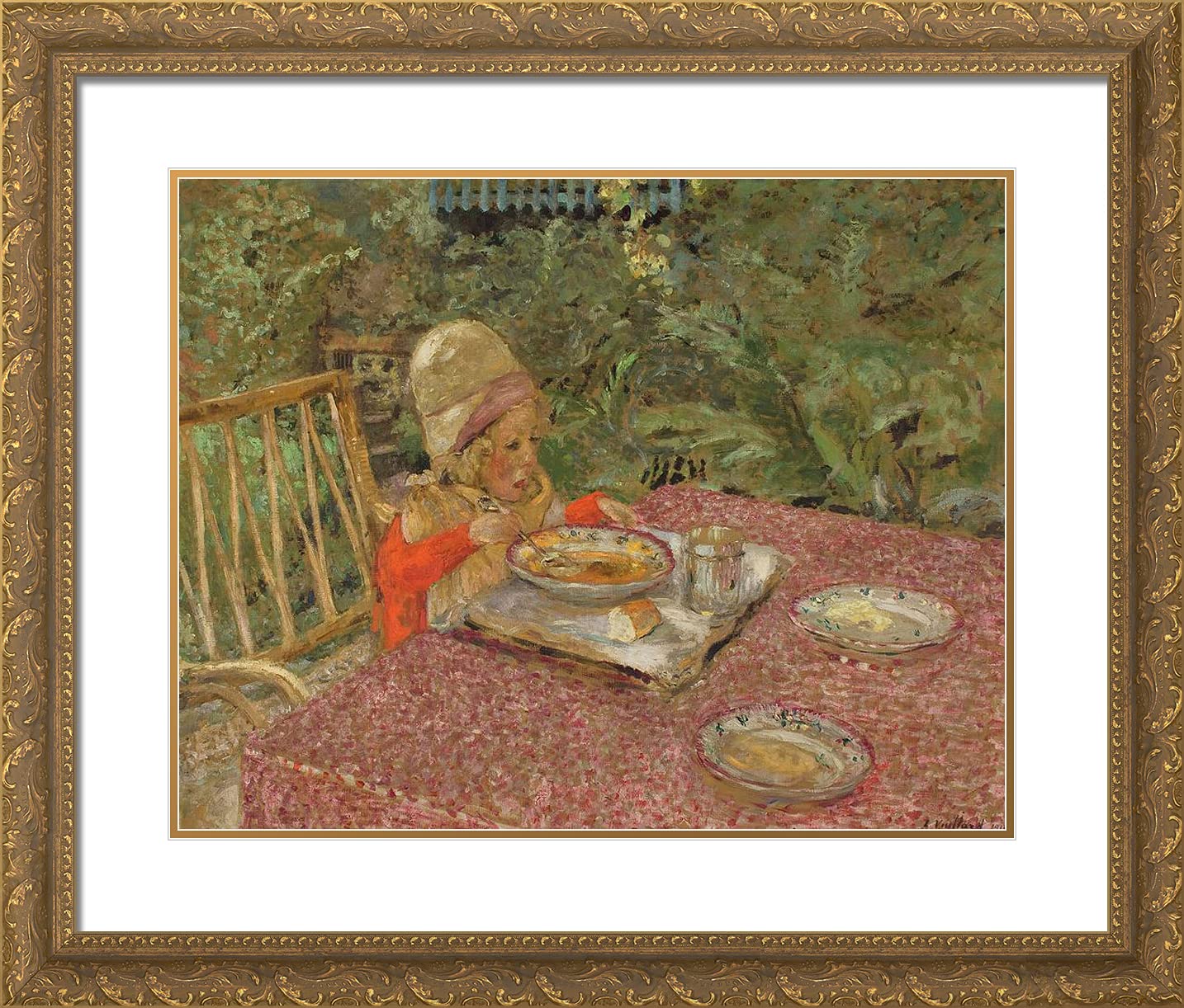 Edouard Vuillard 'The Breakfast of Petit Jean Gosset in Normandy' 23x20 Gold Ornate Framed Art Print with Double Matting - Perfect for Living Room, Dining Room & Office Decor