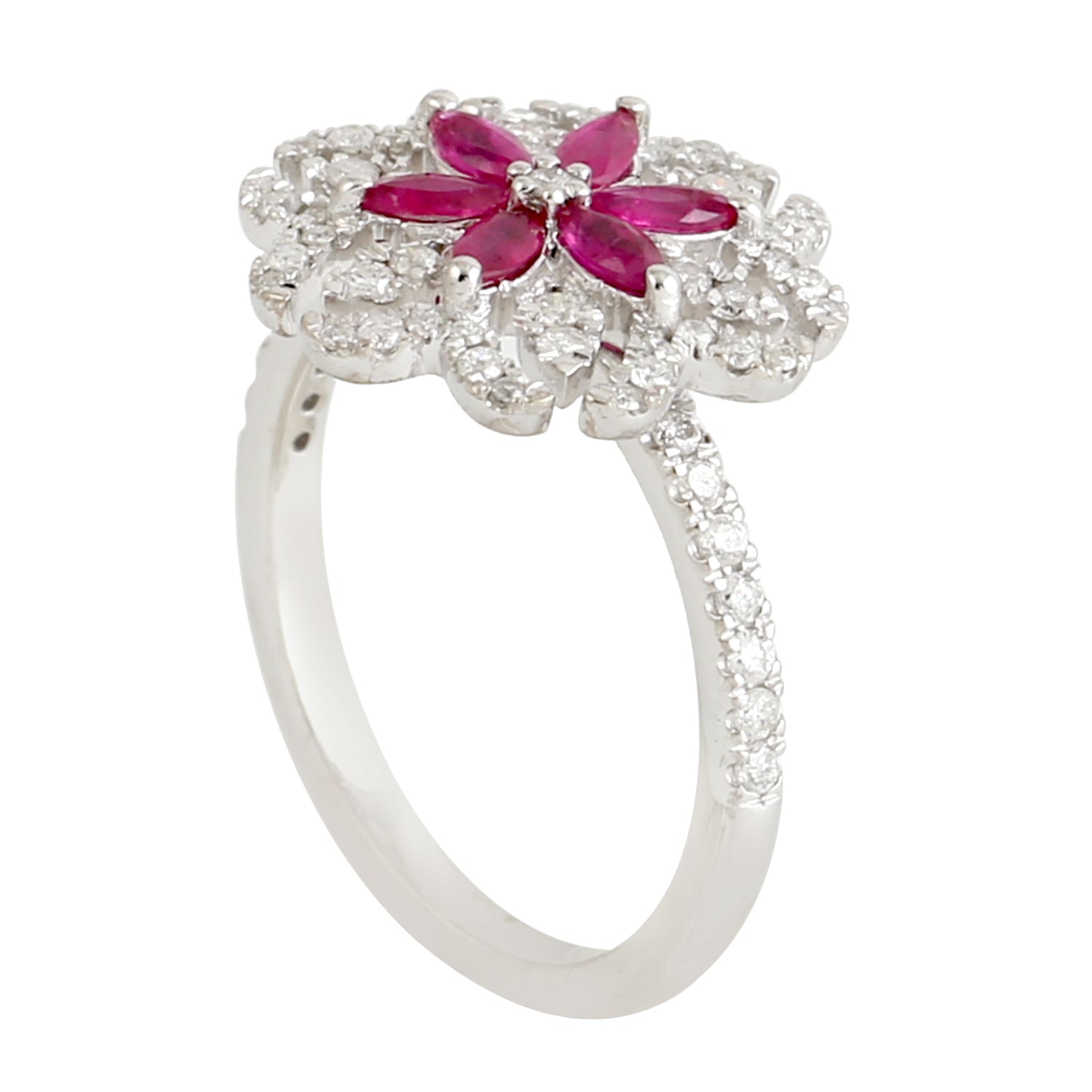 18K White Gold Marquise Cut Ruby and Diamond Pave Engagement Ring for Women - Perfect for Proposals, Anniversaries, and Special Occasions