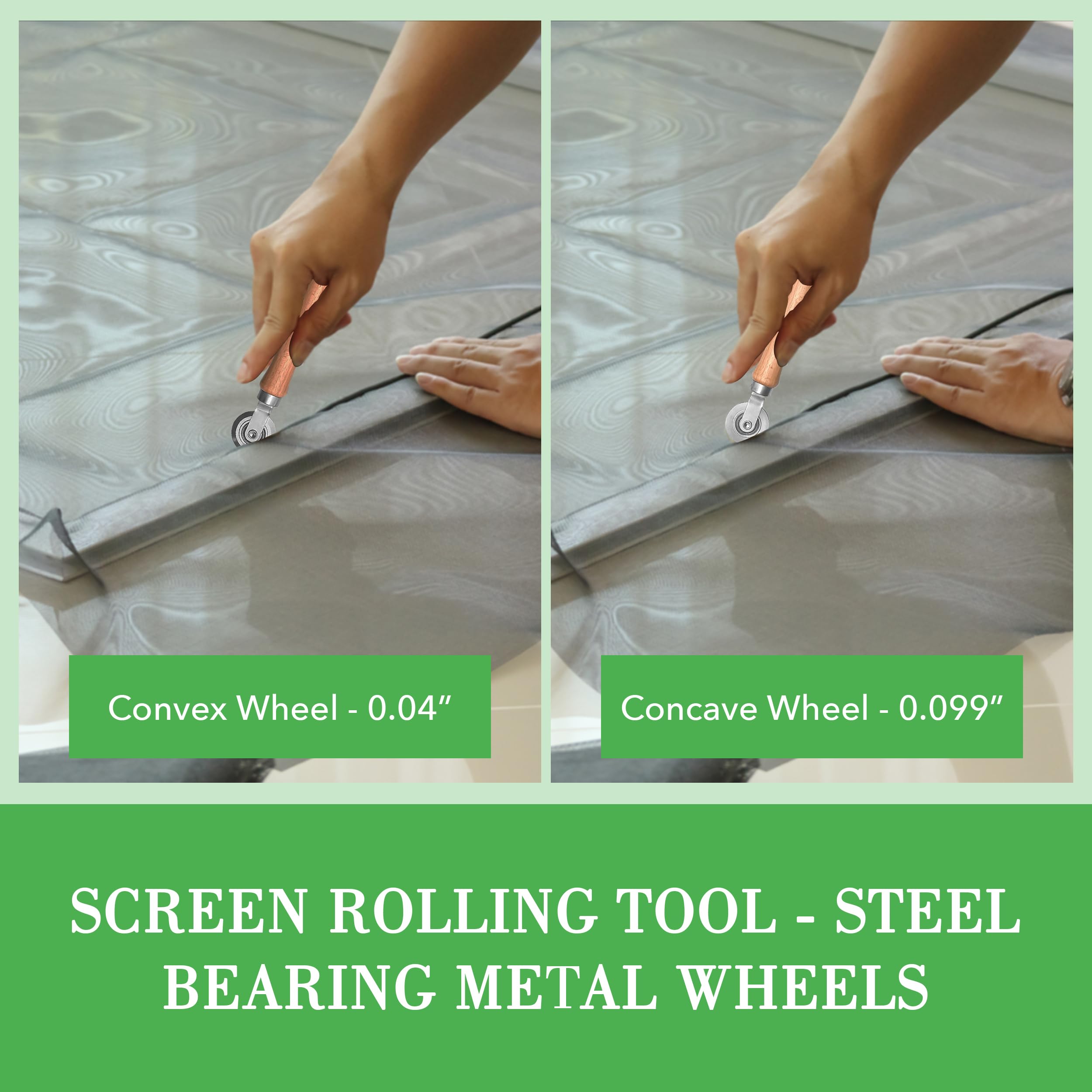 Professional Screen Roller Tool for Door & Window Screen Installation & Repair - Wood Handle & Steel Bearing Wheel Spline Roller - Double Ended Hand Tool for DIY Home Improvement Projects - Perfect for Screen Doors, Windows, Porches & Patio Enclosures