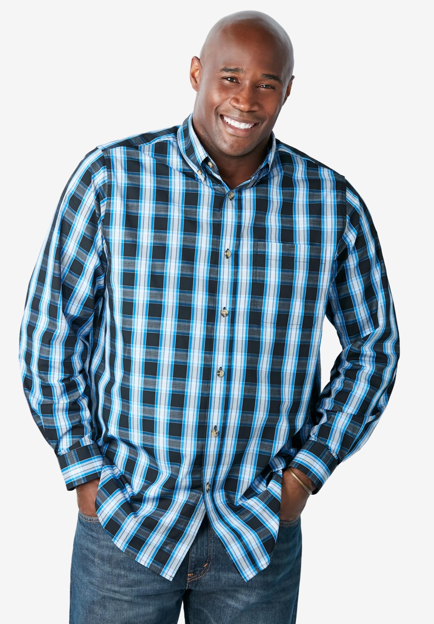 KingSize Men's Big & Tall Long Sleeve Wrinkle-Free Sport Shirt - Comfortable & Durable Casual Wear for Work, Travel & Outdoor Activities