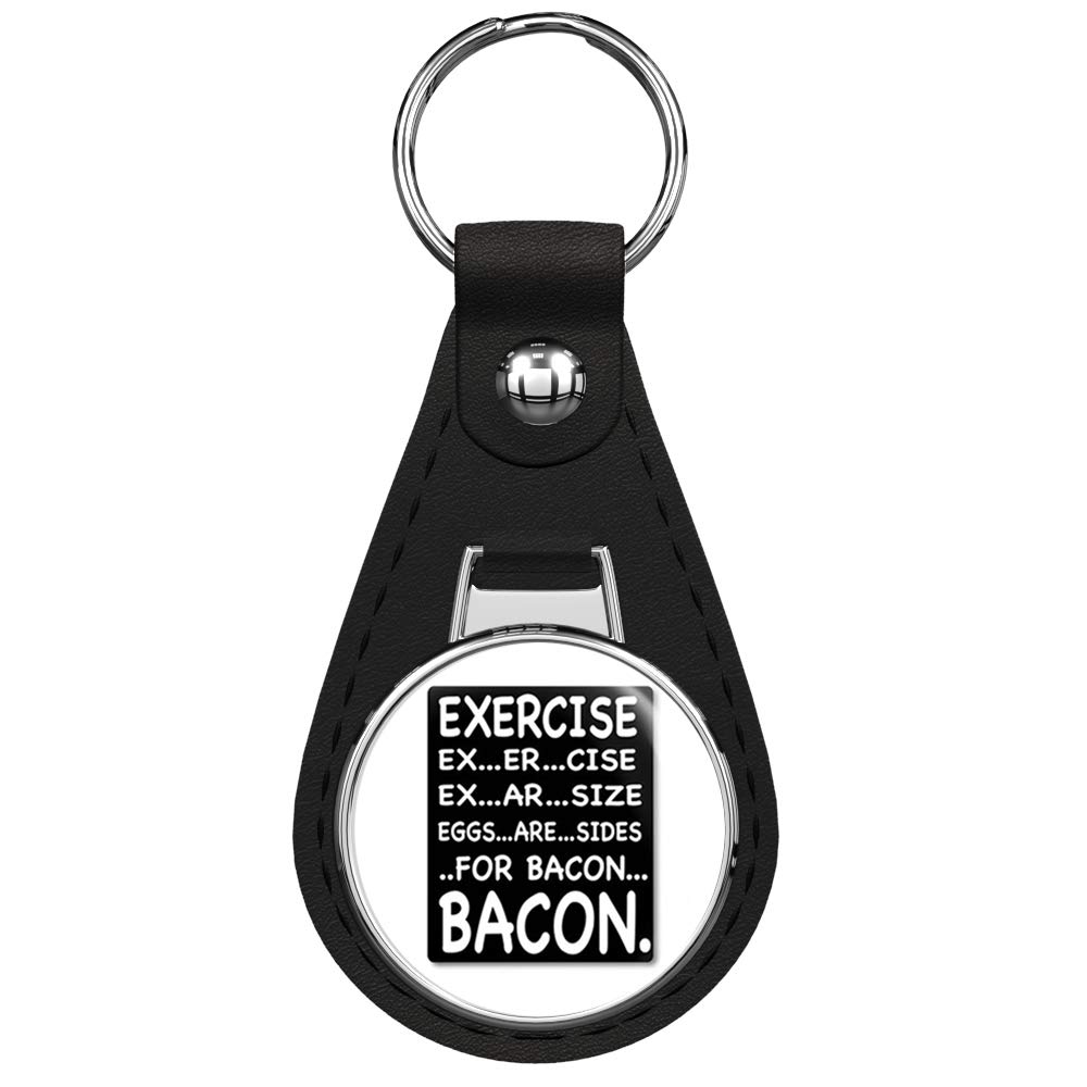 Funny Exercise Bacon Keychain - Black Leather Key Ring with Silver Keychain for Gym, Fitness & Workout Enthusiasts | Perfect Gift for Bacon Lovers & Fitness Jokes