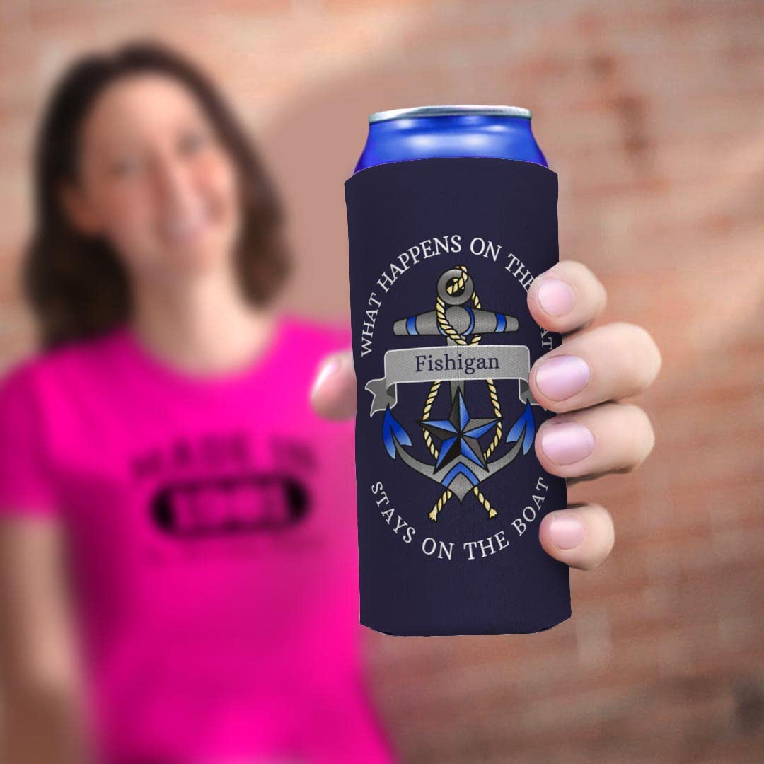 Custom Beach Can Coolers 6-Pack - Personalized Ultra Slim Can Coolies with Boat-Themed Text - Perfect for Boating, Beach Parties & Outdoor Events