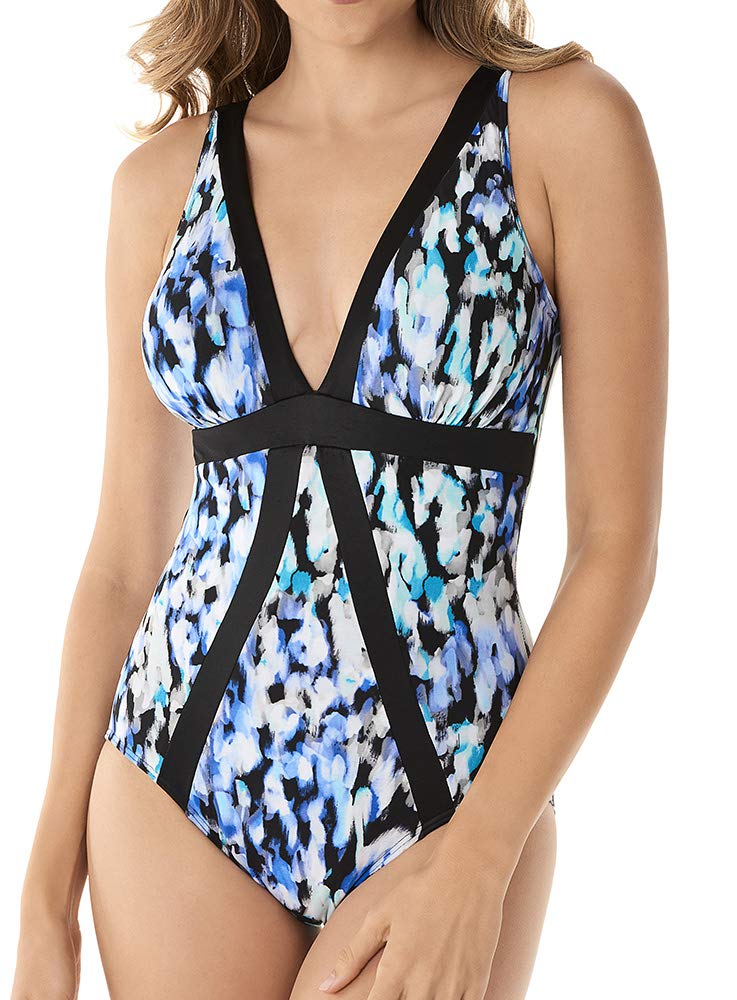 Miraclesuit Women's One Piece Swimsuit - V-Neck Colorblock Striped Tummy Control Bathing Suit for Women | Perfect for Beach Vacations, Pool Parties & Summer Getaways