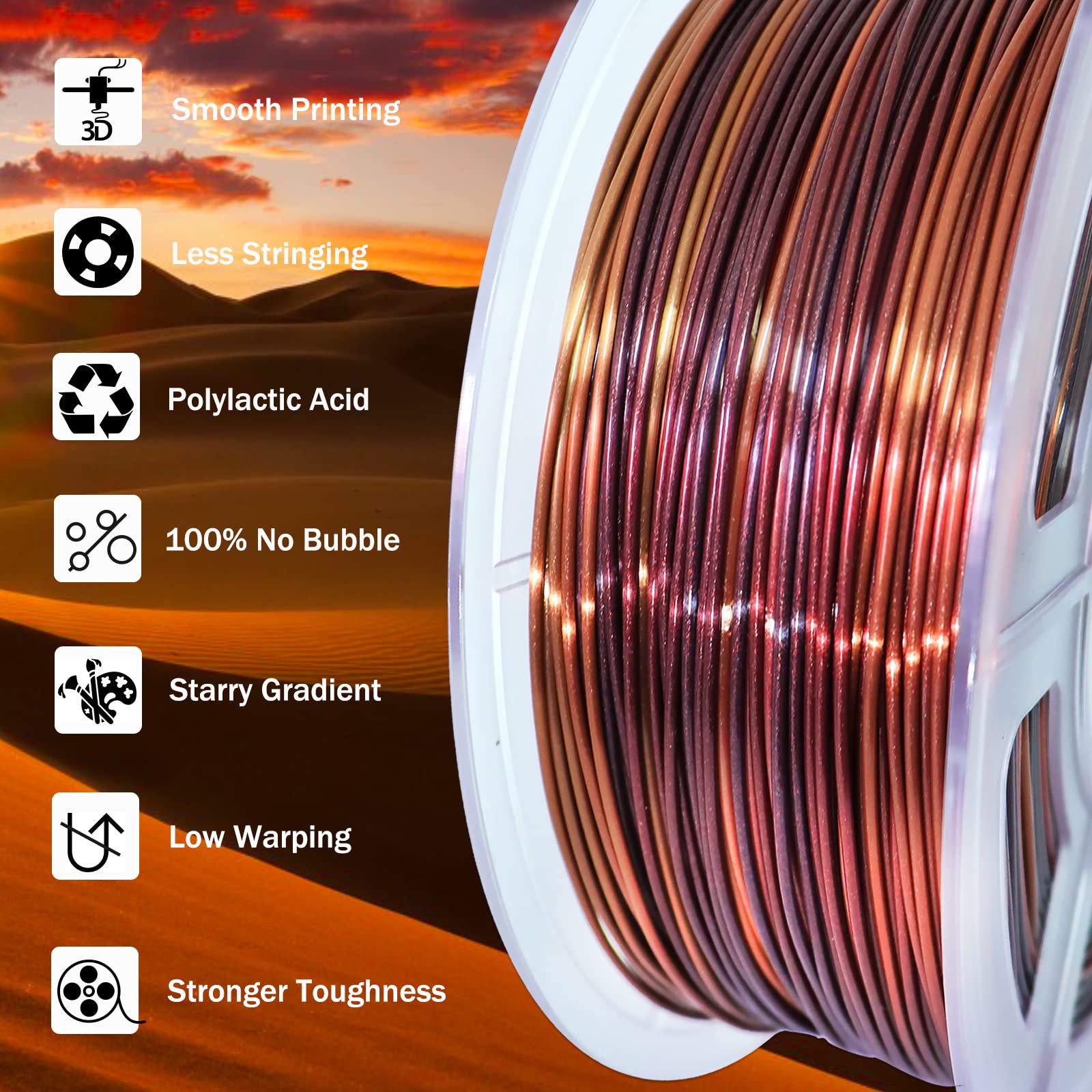 Premium PLA Filament 1.75mm - Silk Gold, Shiny Red & Black 3D Printer Filament - 1kg Spool (2.2lbs) ±0.02mm Accuracy - Compatible with Most FDM Printers & 3D Pens - Perfect for Cosplay Props, Home Decor & DIY Projects