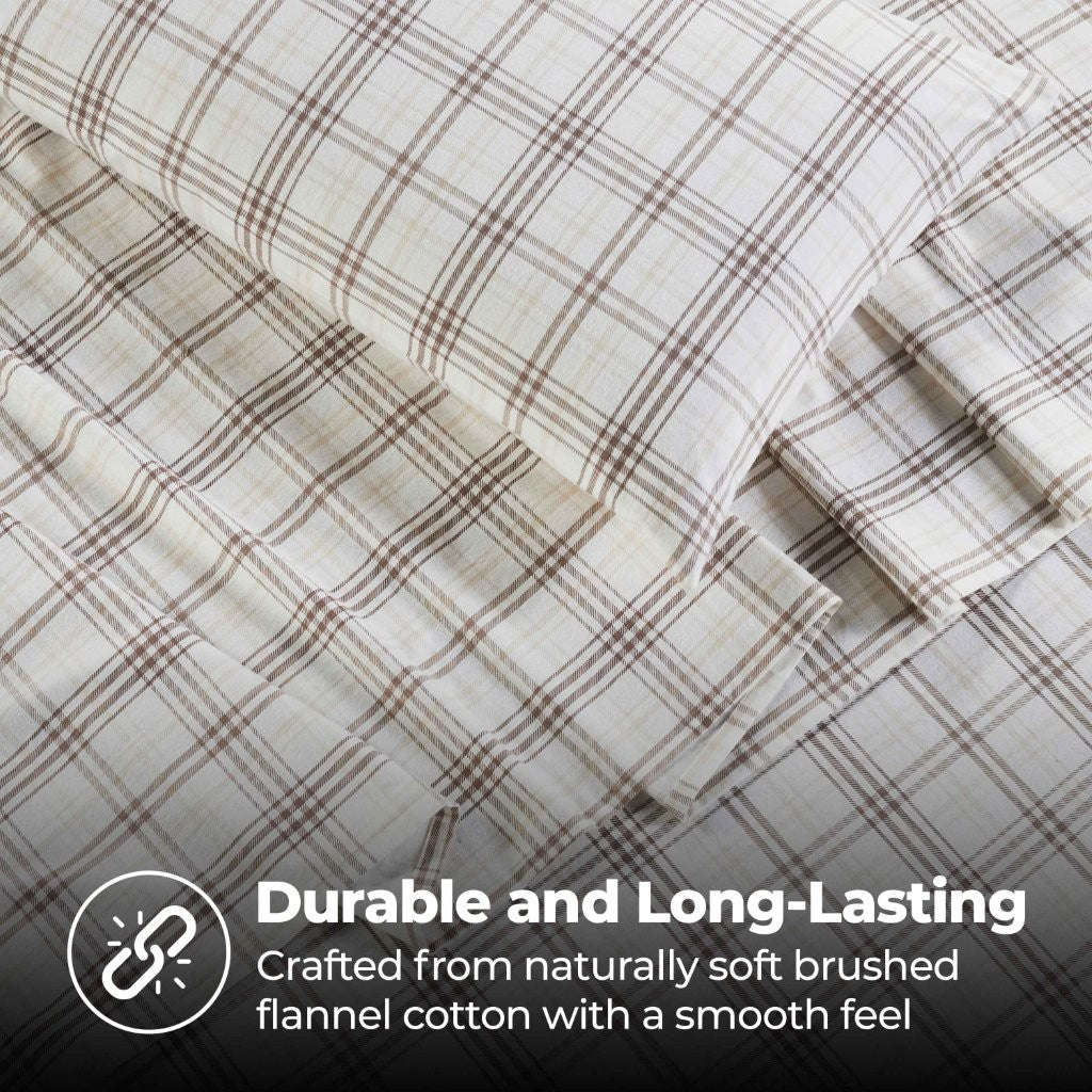 Soft Plaid Flannel Cotton Bed Sheet Set - Classic Farmhouse Style with Deep Pockets - Perfect for Cozy Winter Nights & Rustic Home Decor