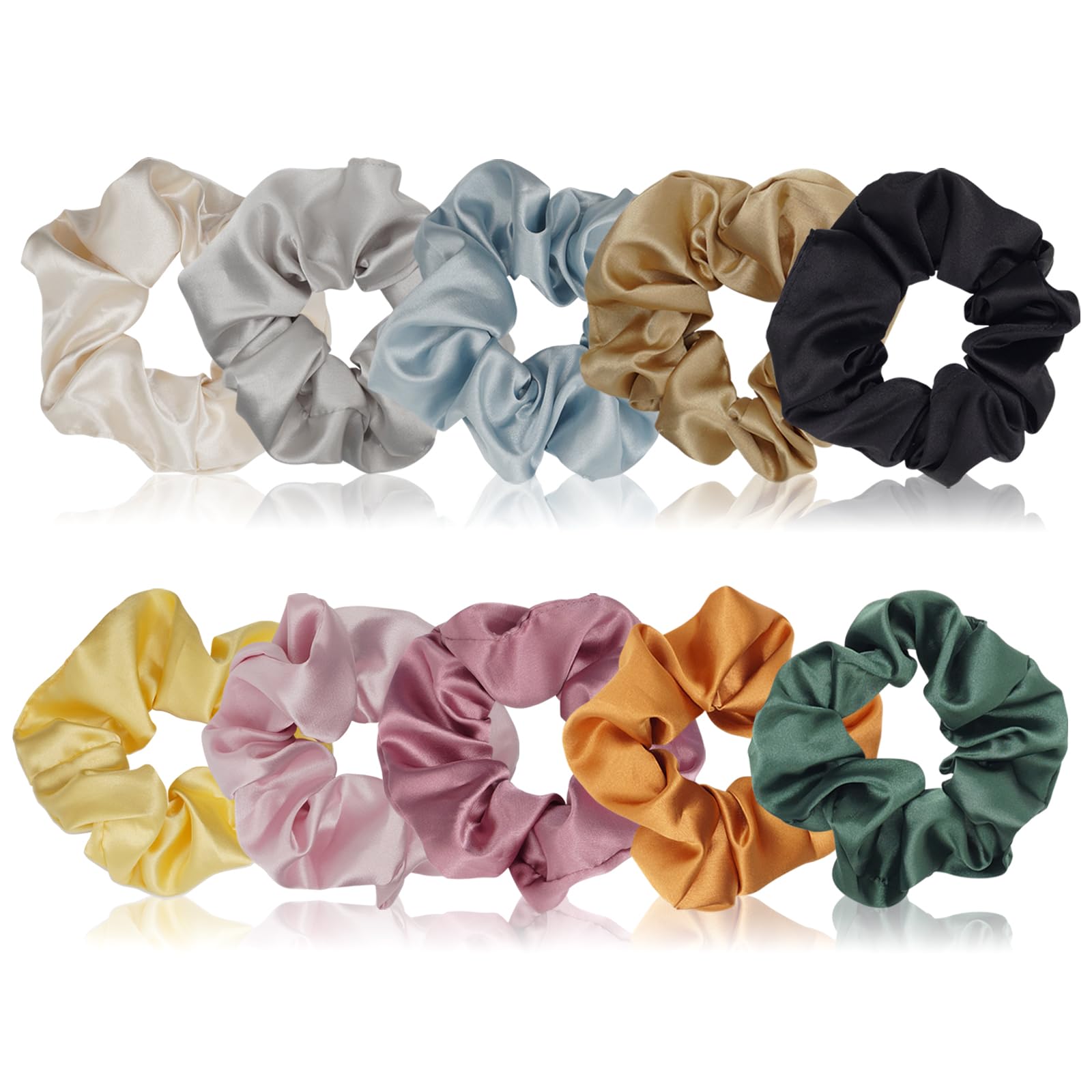 10 Packs Silky Satin Scrunchies for Women & Girls - Soft Hair Ties, Ponytail Holders & Elastic Hair Bands - Perfect for Workouts, Office, School & Everyday Styling