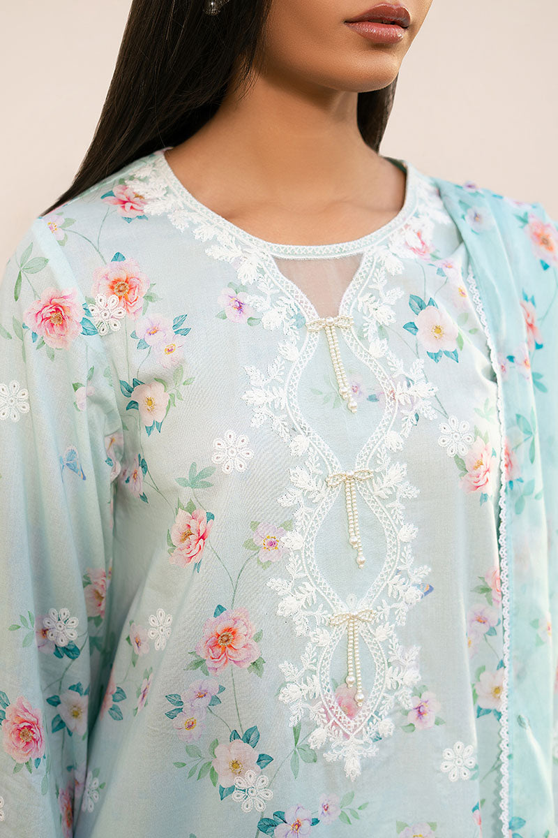 AQUA DEW 3-Piece Ethnic Outfit Set for Women - Embroidered Cotton Shirt, Palazzo Pants & Dupatta - Perfect for Festivals, Weddings & Special Occasions