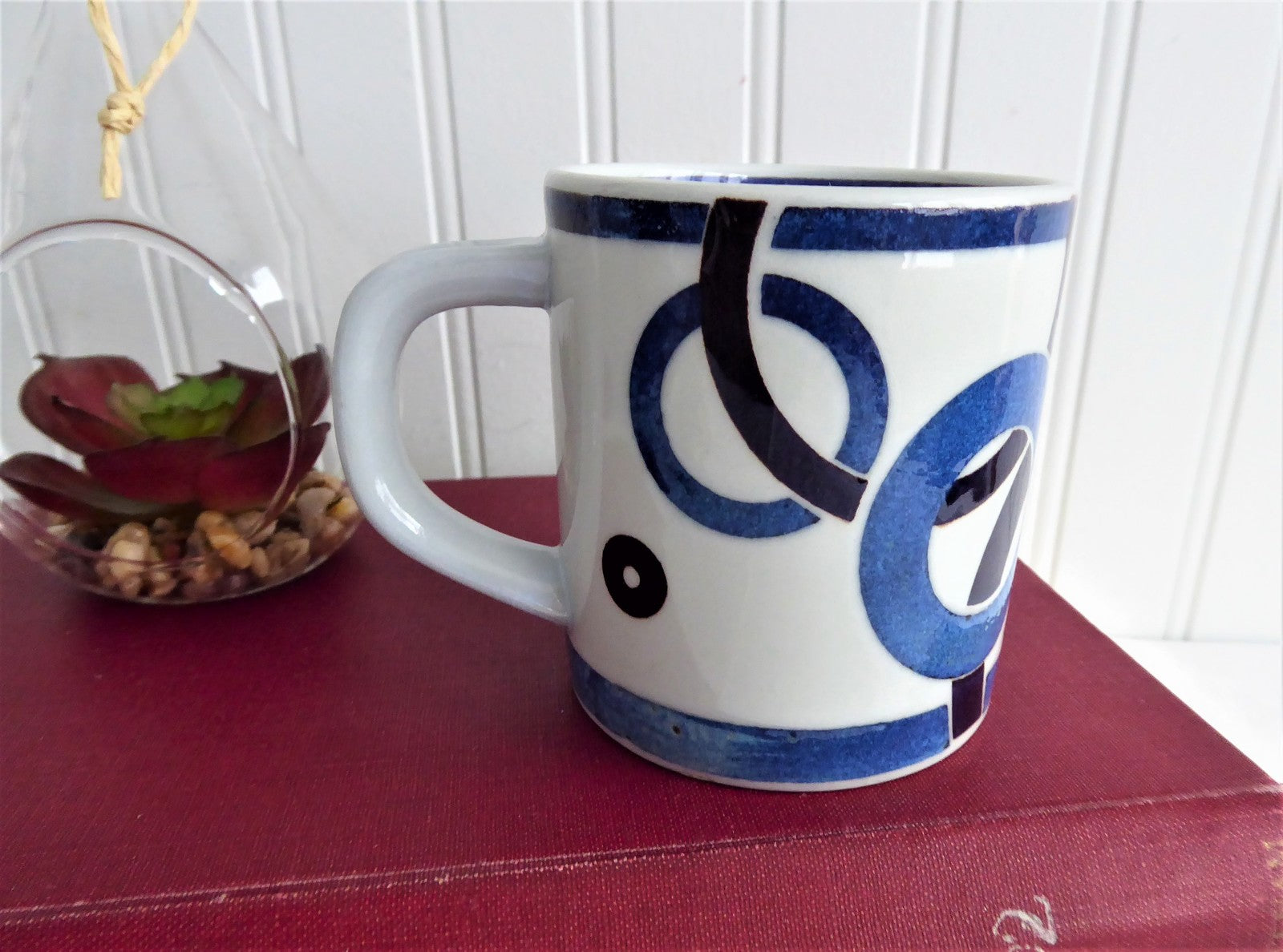 Royal Copenhagen 1972 Artist Bodil Buch Blue & Black Rings Danish Modern Coffee Mug – Perfect for Tea, Coffee, and Collectible Display