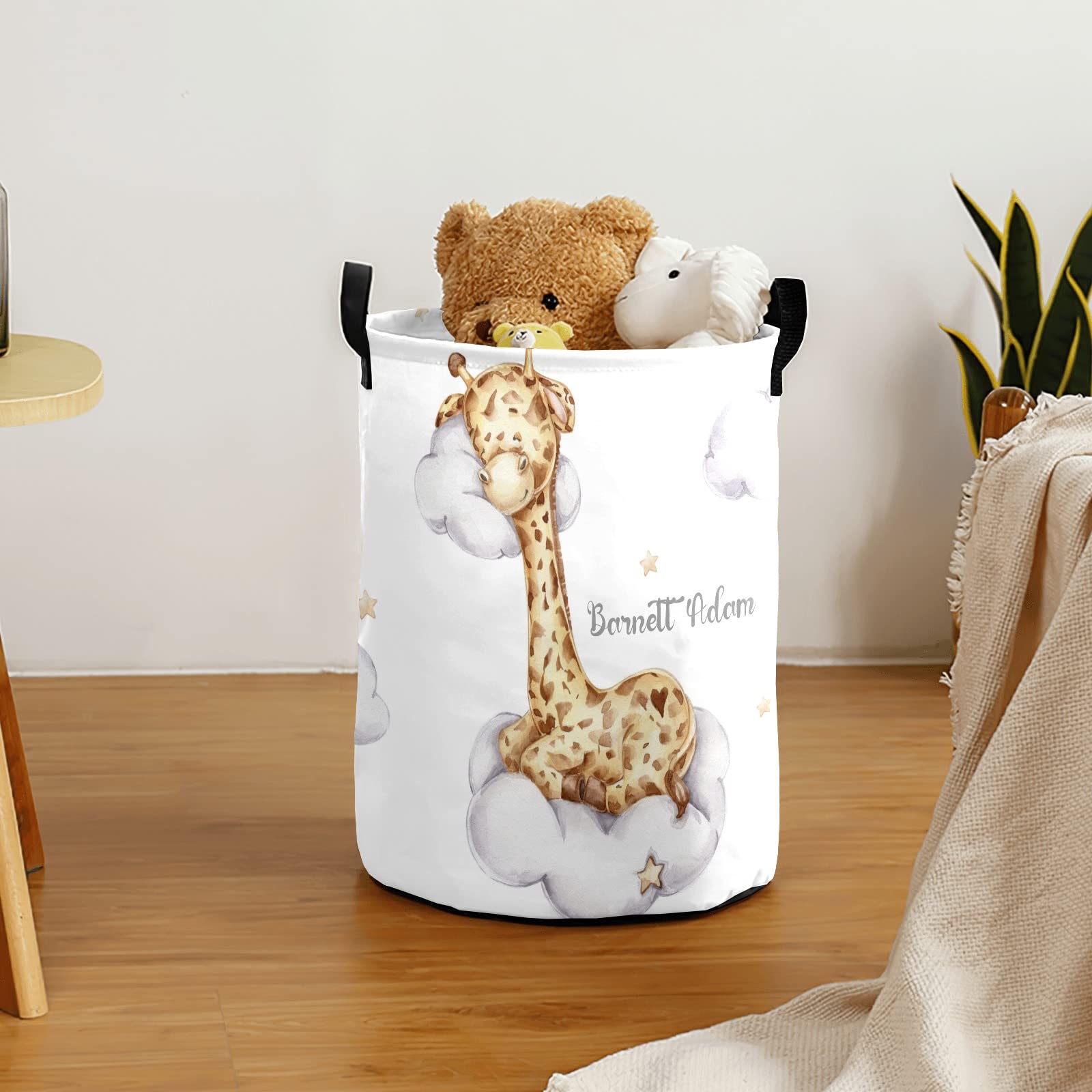 Personalized Laundry Basket with Cute Giraffe Design - Collapsible Waterproof Clothes Hamper with Handles - 50L Storage Bin for Bedroom, Bathroom & College Dorm - Perfect for Organizing Clothes, Toys and Laundry in Small Spaces