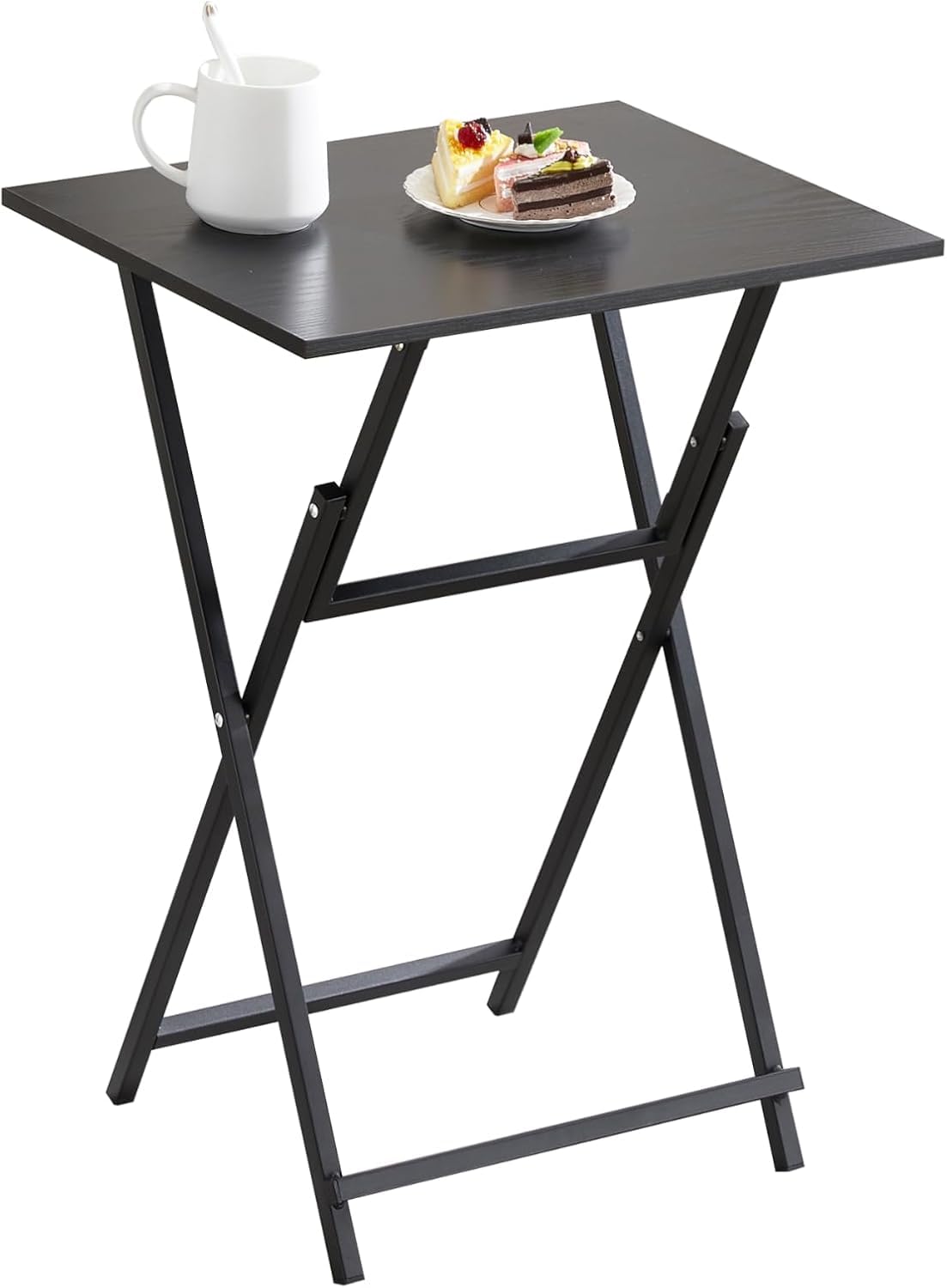 2-Pack Folding TV Tray Table Set - Portable Wooden Sofa Side Table with Industrial Design | Space-Saving Snack & Dinner Table for Living Room, Bedroom, Office | Perfect for Movie Nights, Working from Home & Small Space Dining (Black)