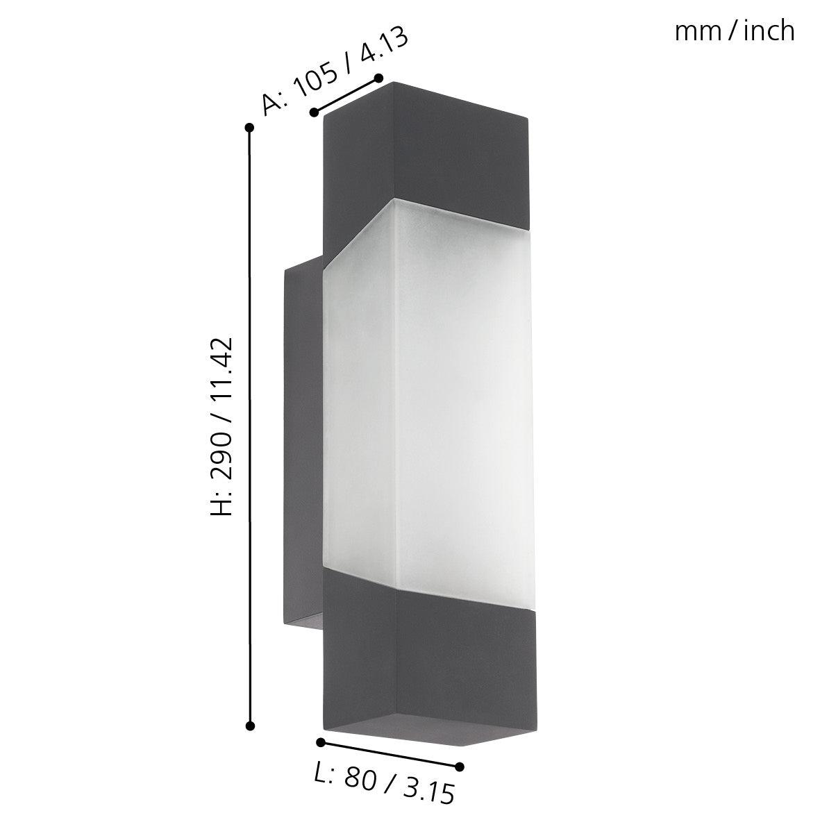 Eglo Gorzano Grey IP44 Outdoor LED Wall Light - Waterproof Exterior Lighting for Patio, Garden, and Porch - Energy Efficient Dusk to Dawn Security Light