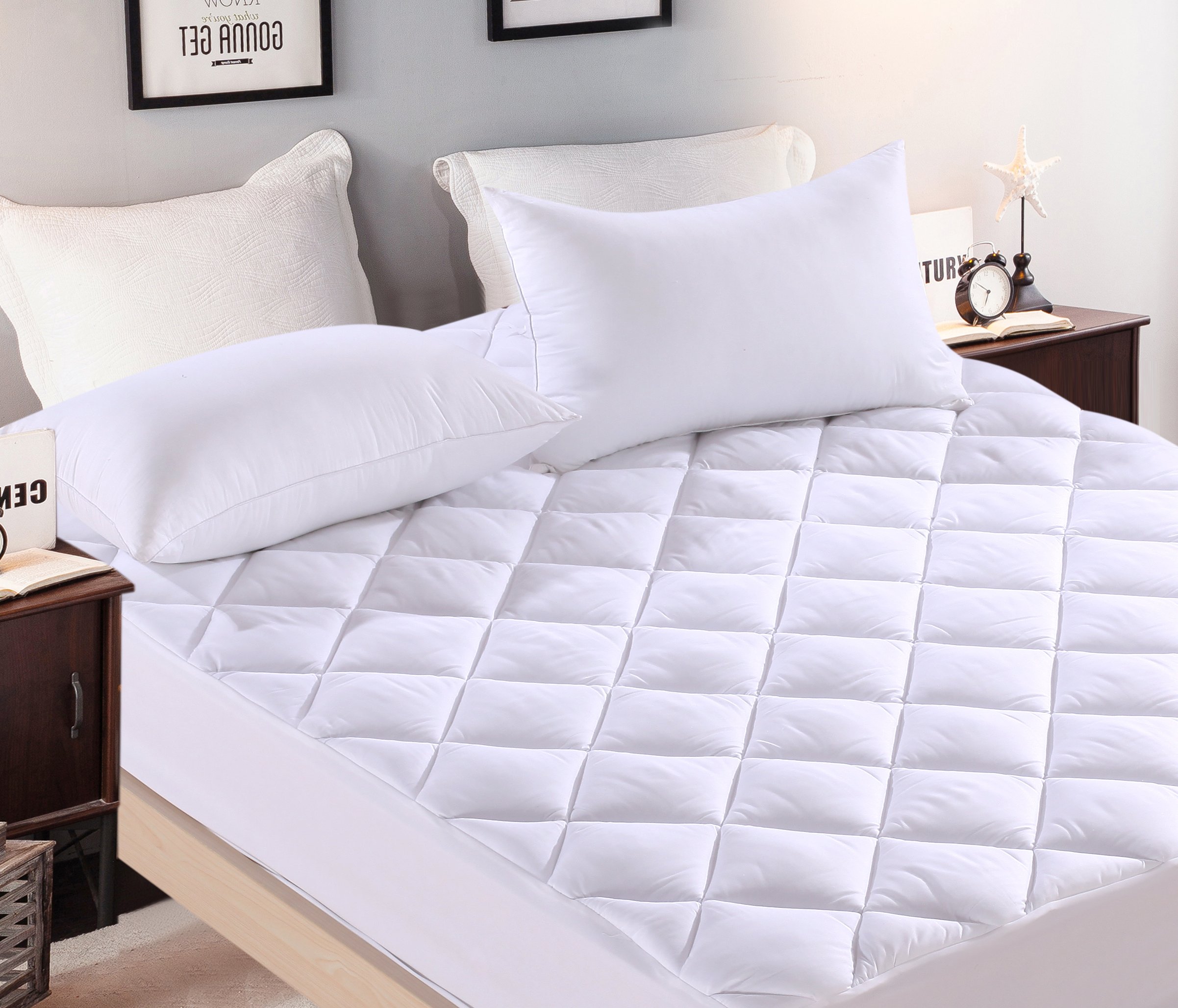 Premium Breathable Needle Stitch Quilted Mattress Topper - Deep Pocket Stretch Fit Microfiber Washable (15 oz/sq yd) - RV Short Queen 60