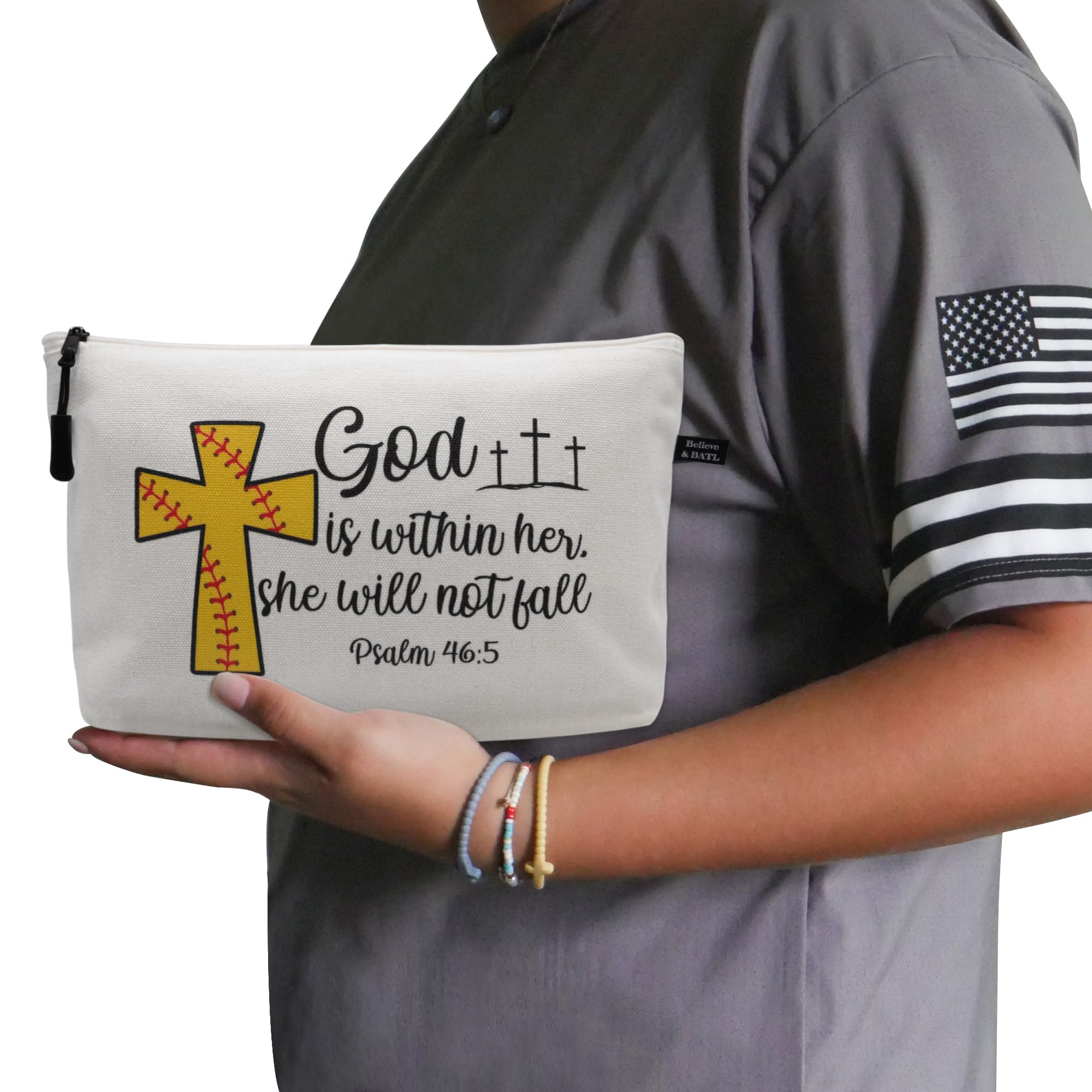 **Softball Gifts for Girls - Inspirational Linen Softball Makeup Bag with Scripture - Spacious & Durable Travel Toiletry Bag for Women - Perfect Birthday, Game Day & Team Gifts - Great for Sports Lovers, Athletes & Softball Players**    *(Use Cases: Ideal for game day essentials, travel, gym bags, team gifts, or motivational presents for softball players.)*