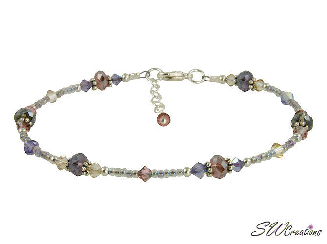 Shimmer Tanzanite Mauve Crystal Beaded Anklet - Elegant Adjustable Ankle Bracelet for Women, Boho Chic Jewelry for Summer Beach Parties & Weddings