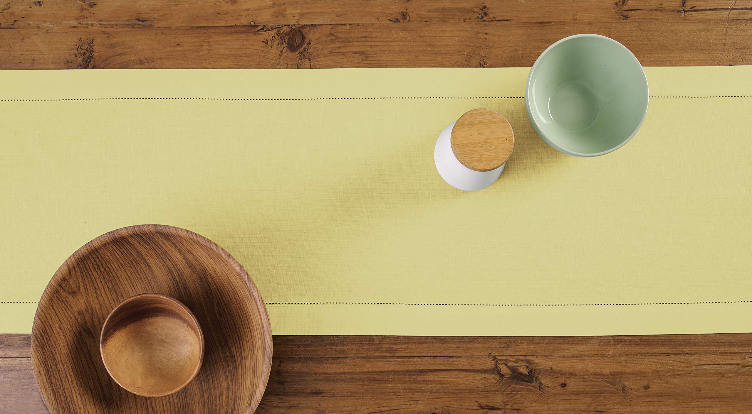 Solino Home Yellow Cotton Linen Hemstitch Table Runner - 14 x 48 Inch Easter Table Decor for Dining, Coffee & Dresser Tables - Perfect for Spring Celebrations & Home Decor