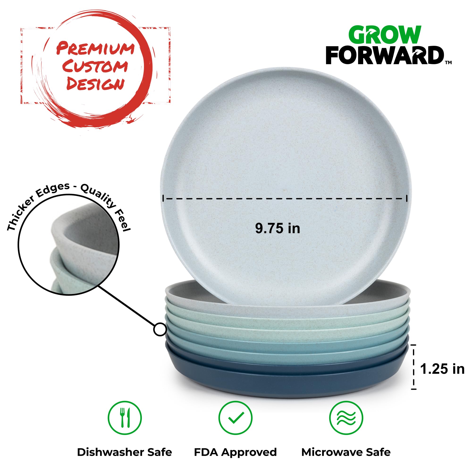 Premium Wheat Straw Plates Set of 8 - 10 Inch Unbreakable Reusable Dinner Plates - Microwave Safe & Eco-Friendly Hard Plastic Plates for Camping, RV, Outdoor Dining, Picnics, Parties & Everyday Kitchen Use - Seascape Design
