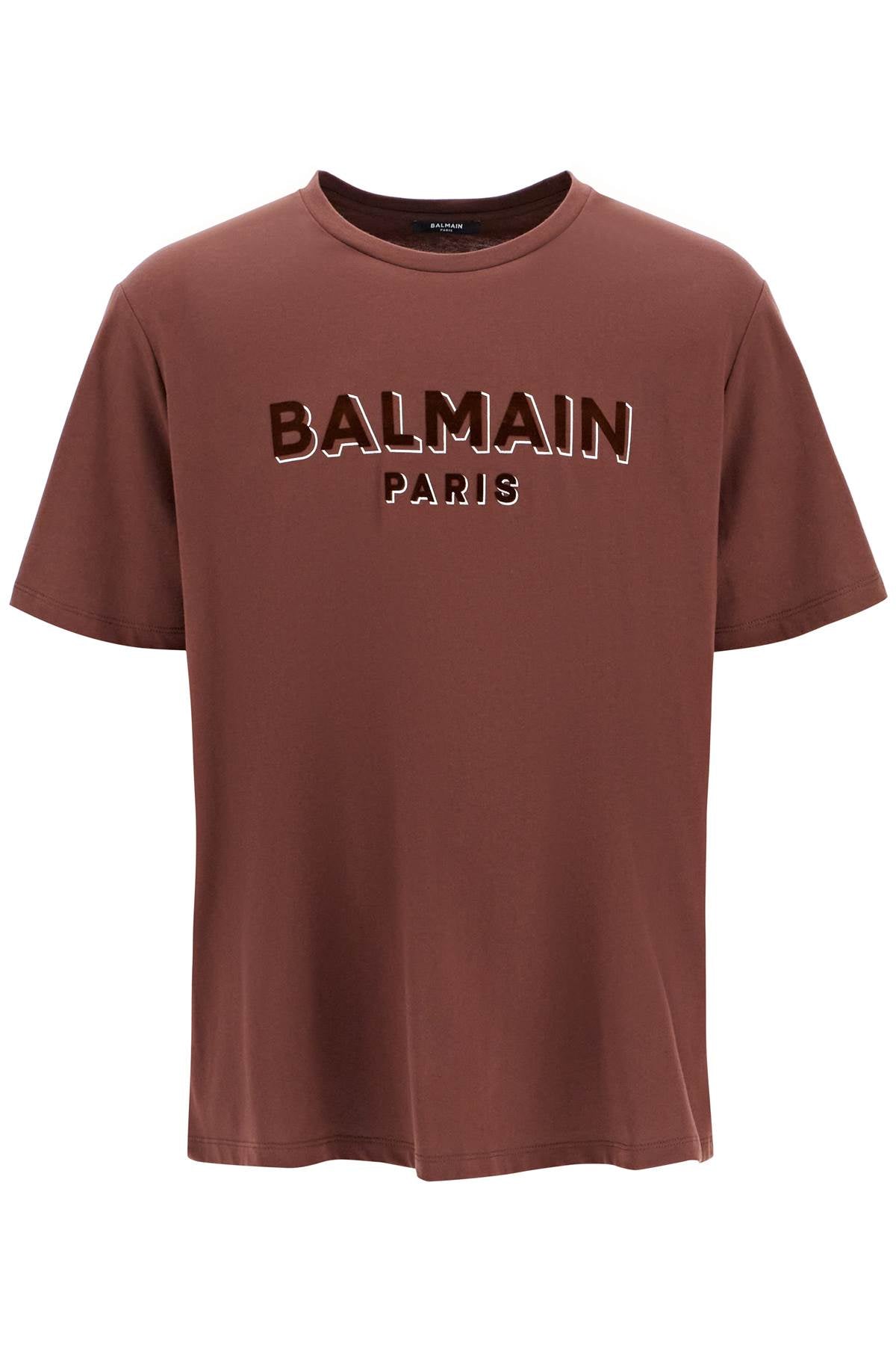 Balmain Flocked Logo T-Shirt for Men - Stylish Cotton Crewneck Tee for Casual Wear & Street Fashion