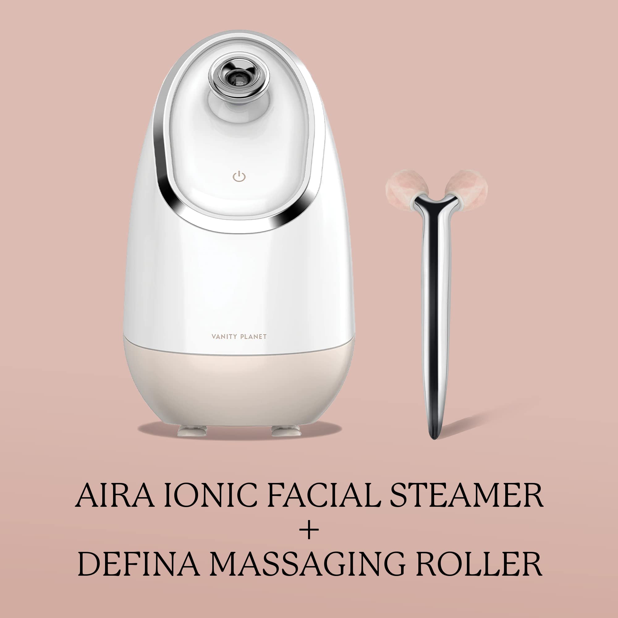 Vanity Planet Aira Ionic Facial Steamer & Defina Massaging Roller Set - Professional Skincare Kit for Hydration & Anti-Aging | Perfect for Spa Days & At-Home Beauty Treatments