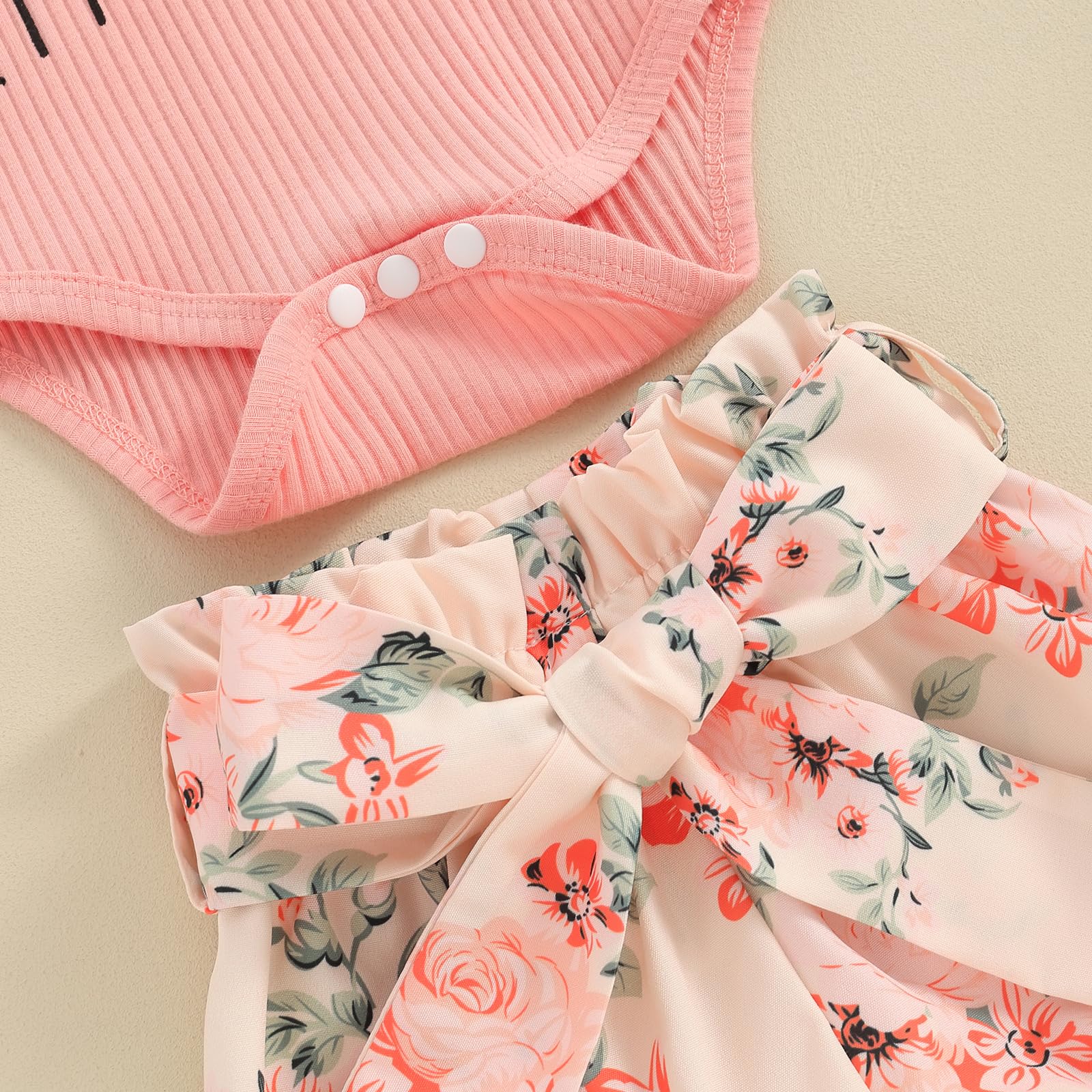 Baby Girl Summer Outfit - Newborn Ribbed Onesie Romper with Linen Bloomer Shorts & Headband | Cute Newborn Girl Clothes for Photoshoot, Playtime & Summer Outings