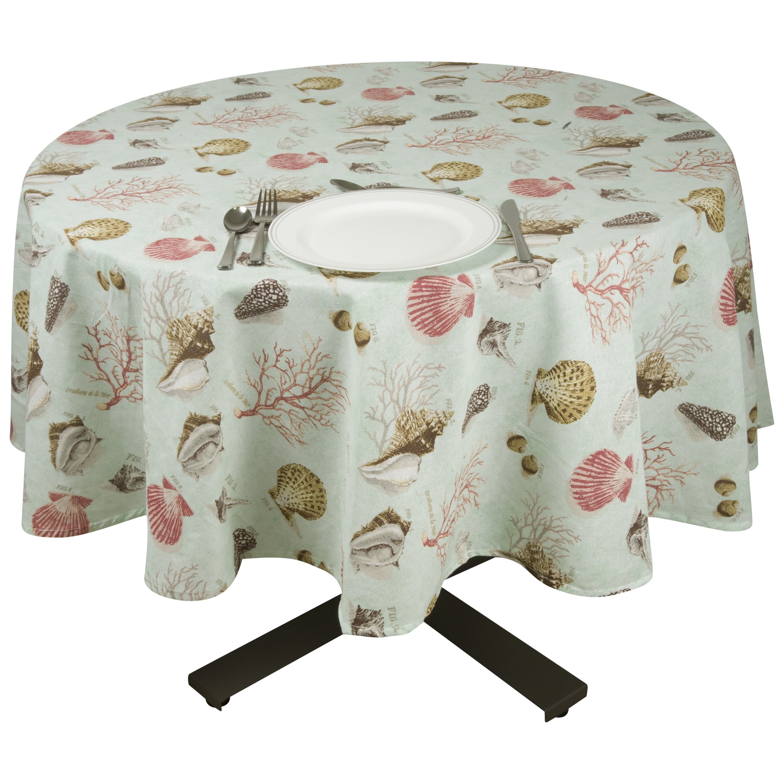 Premium Quality Raymond Waites Aqua Sealife Round Tablecloth - 70 Inch Diameter Waterproof Table Linen for Dining, Parties & Outdoor Events