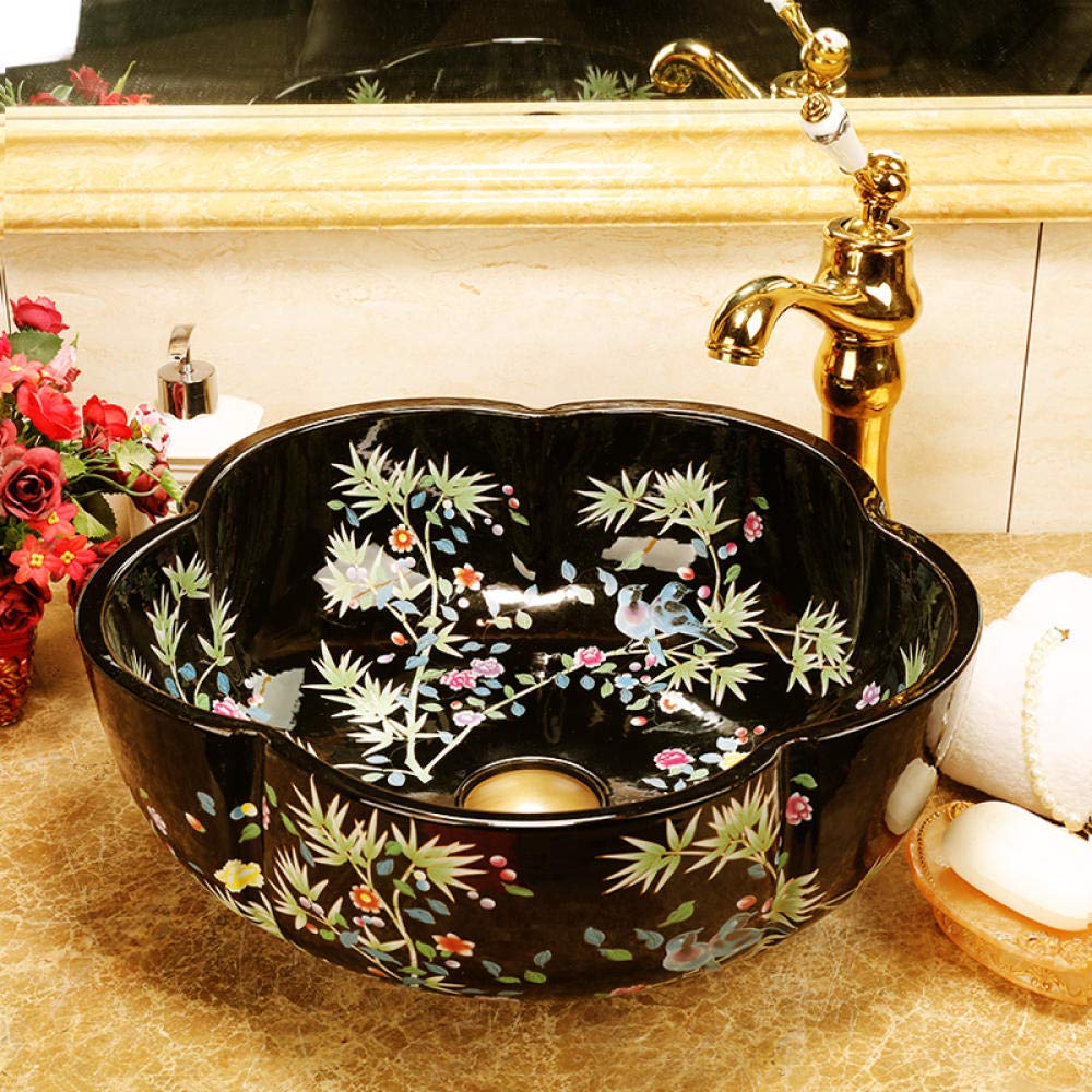 Jingdezhen Ceramic Flower Shaped Vessel Sink - Handcrafted Bathroom Countertop Basin with Artistic Design | Perfect for Modern Bathrooms, Powder Rooms & Luxury Vanities