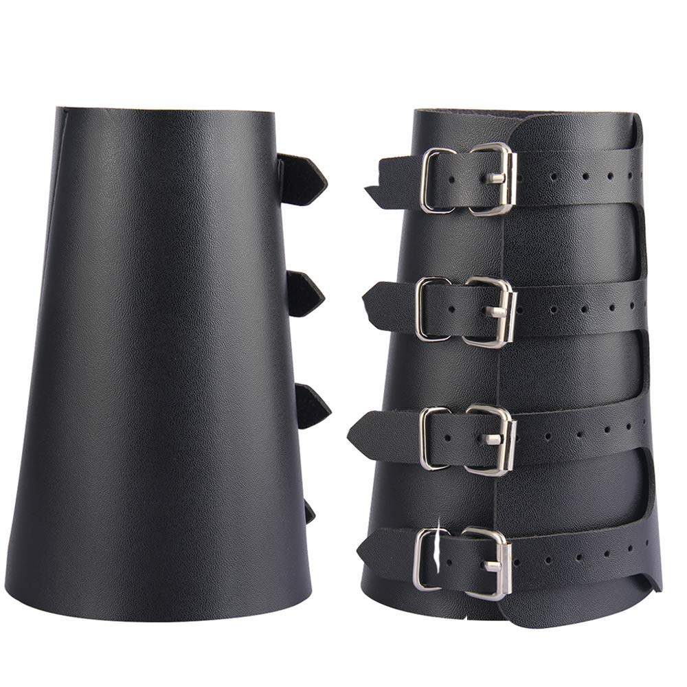 AZORA Genuine Leather Gauntlet Wristband - Medieval Bracers Armor Set with Adjustable Buckle (2 Pieces) - Perfect for LARP, Cosplay, Renaissance Fairs & Historical Reenactments