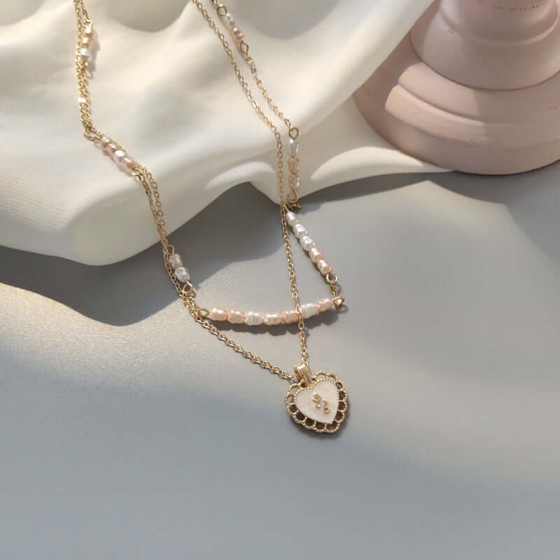 Minimalist Pearl Heart Layering Pendant Necklace for Women - Dainty Gold/Silver Jewelry Gift for Her | HN2323 | Perfect for Valentine's Day, Anniversary & Everyday Elegance