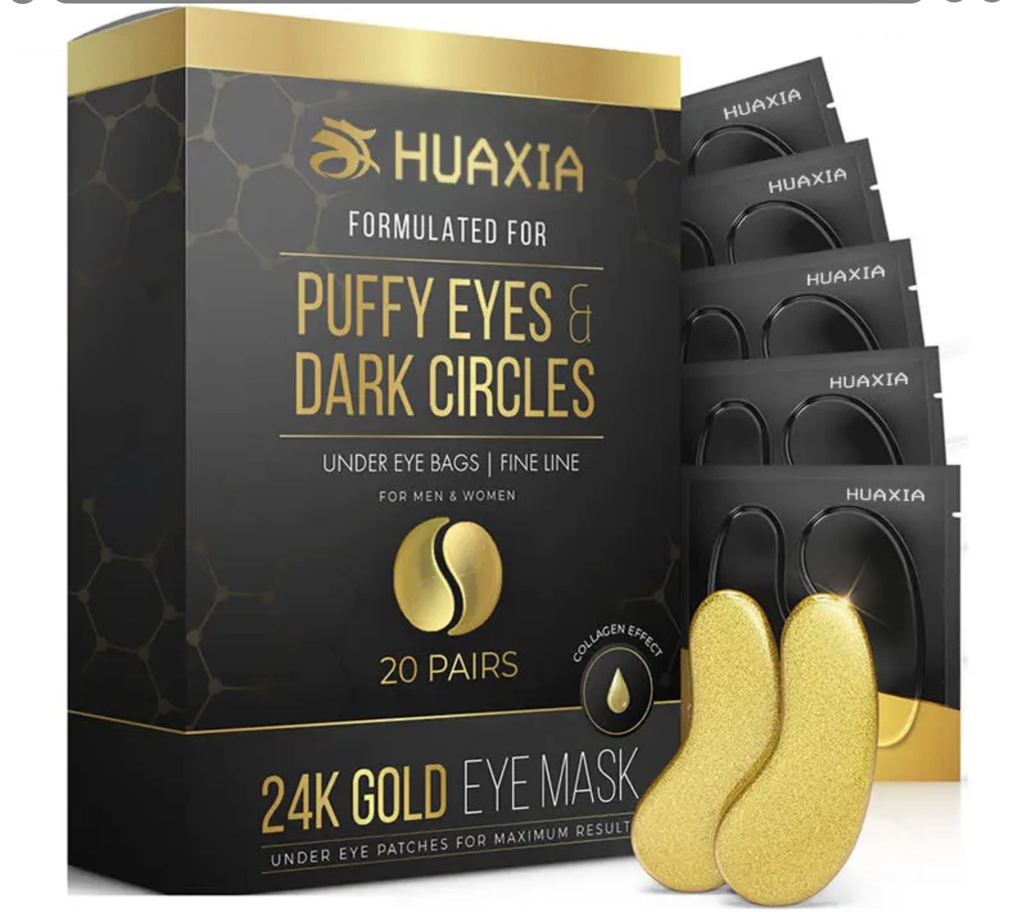 24K Gold Collagen Eye Treatment Masks - Under Eye Skin Care Patches for Dark Circles, Puffiness & Wrinkles | Perfect for Spa Nights, Travel & Post-Makeup Recovery