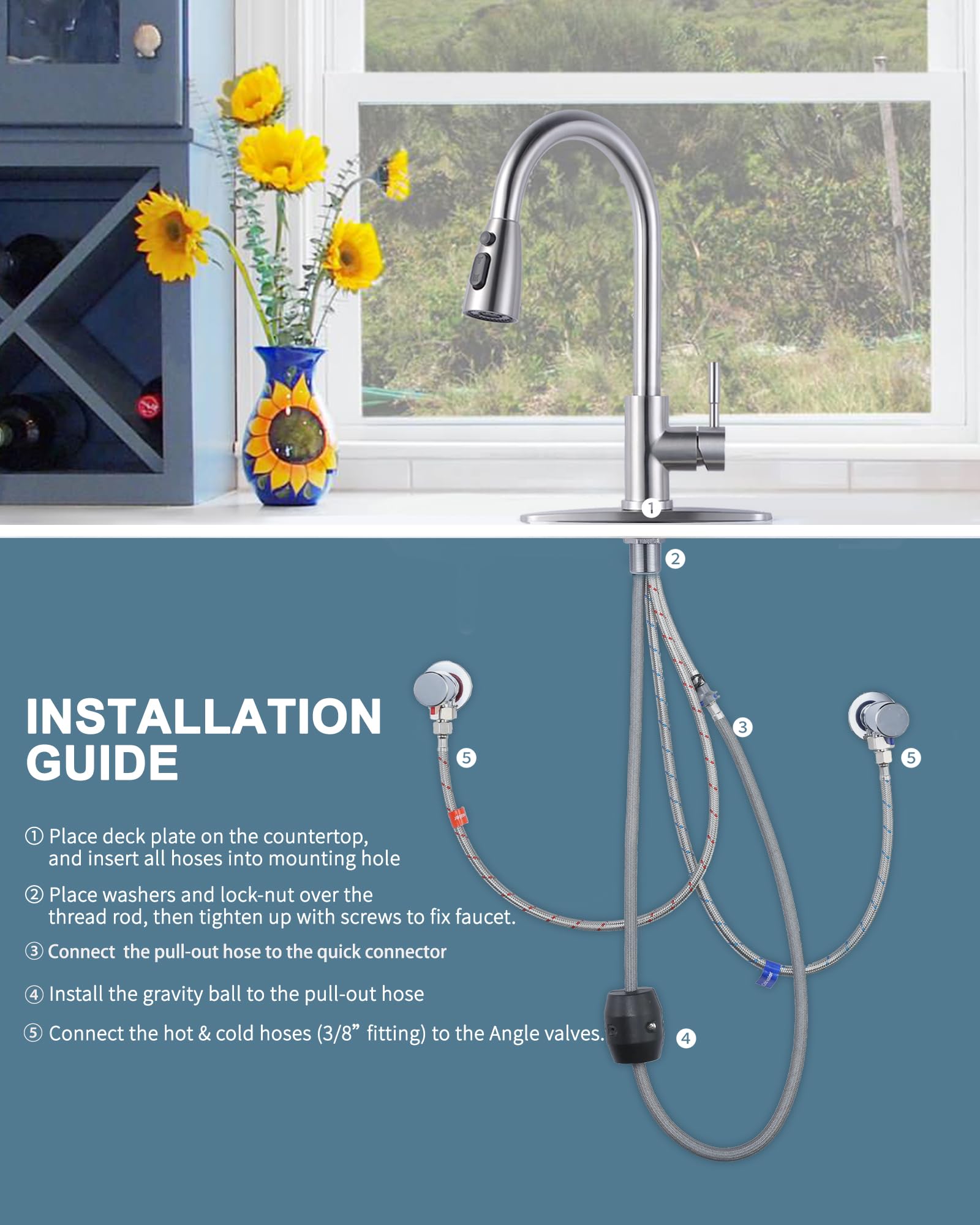 Premium Stainless Steel Kitchen Faucet with Pull Down Sprayer - High Arc Single Handle Brushed Nickel Sink Faucet for Modern Homes | Ideal for Cooking, Washing Dishes & Food Prep
