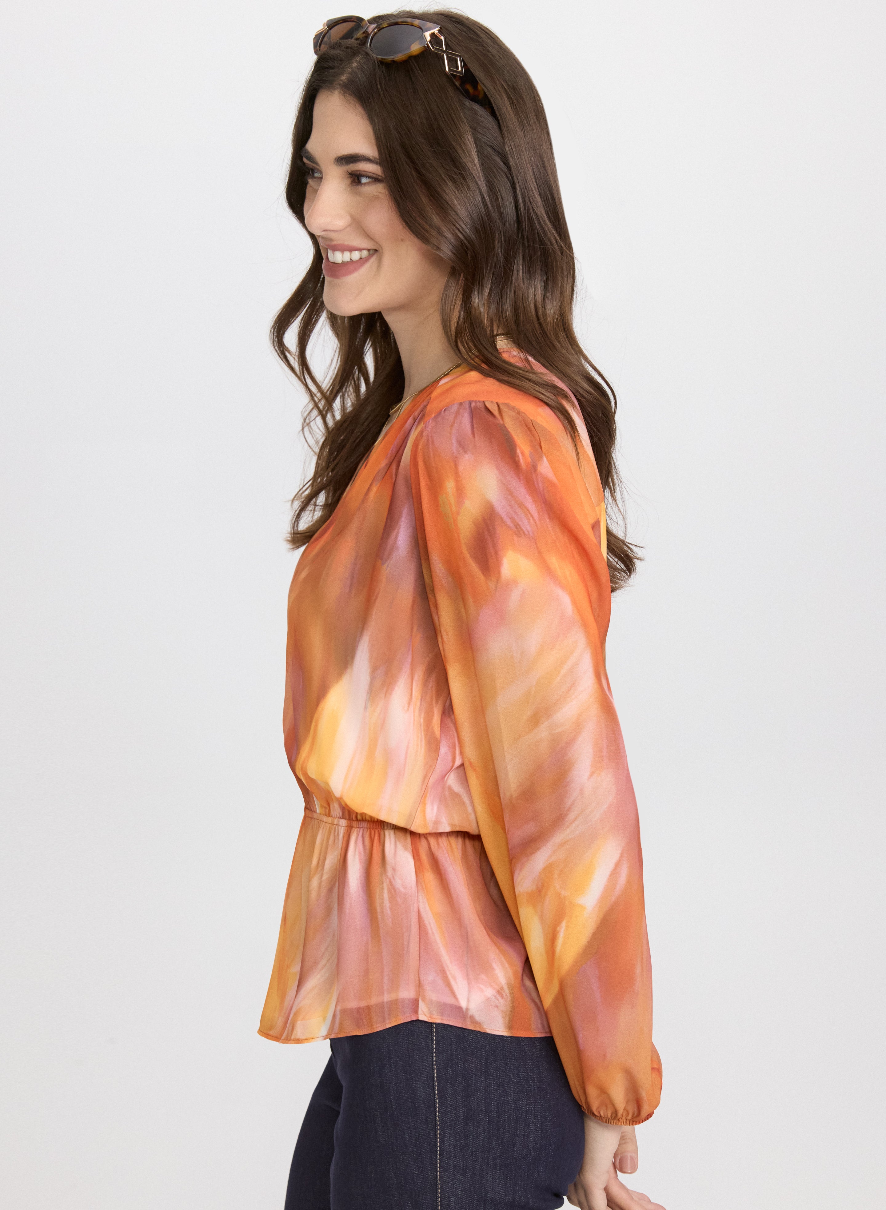 Stylish Abstract Print Peplum Blouse for Women - Trendy Flowy Tops for Office, Party & Date Night Outfits