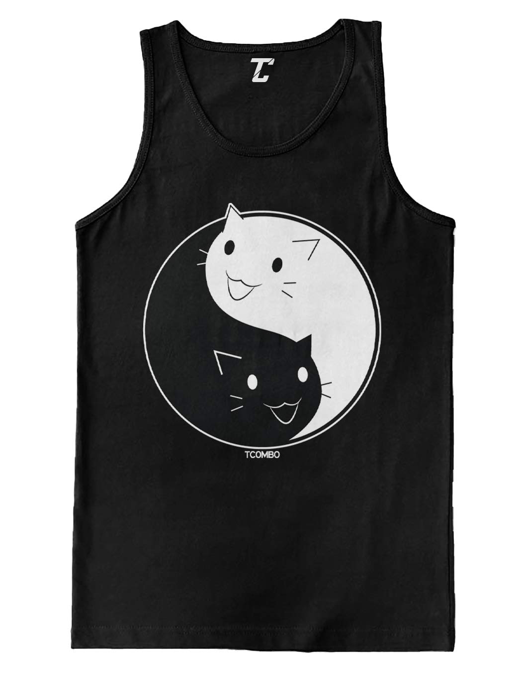 Yin Yang Cat Design Men's Tank Top - Black & White Kitten Graphic Tee for Casual Wear & Street Fashion