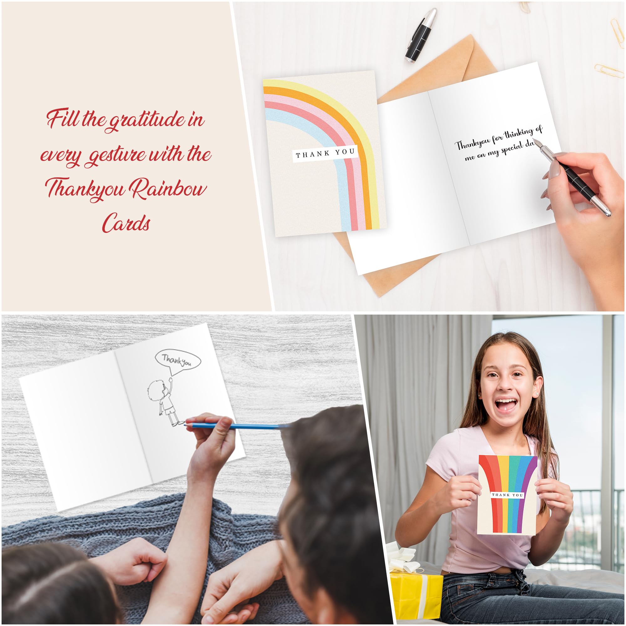 Eco-Friendly Thank You Cards Multipack with Envelopes - 24 Rainbow Greeting Cards for Teachers, Kids, Christmas & Notes | Perfect for Classroom Gifts, Holiday Thank Yous & Appreciation Cards