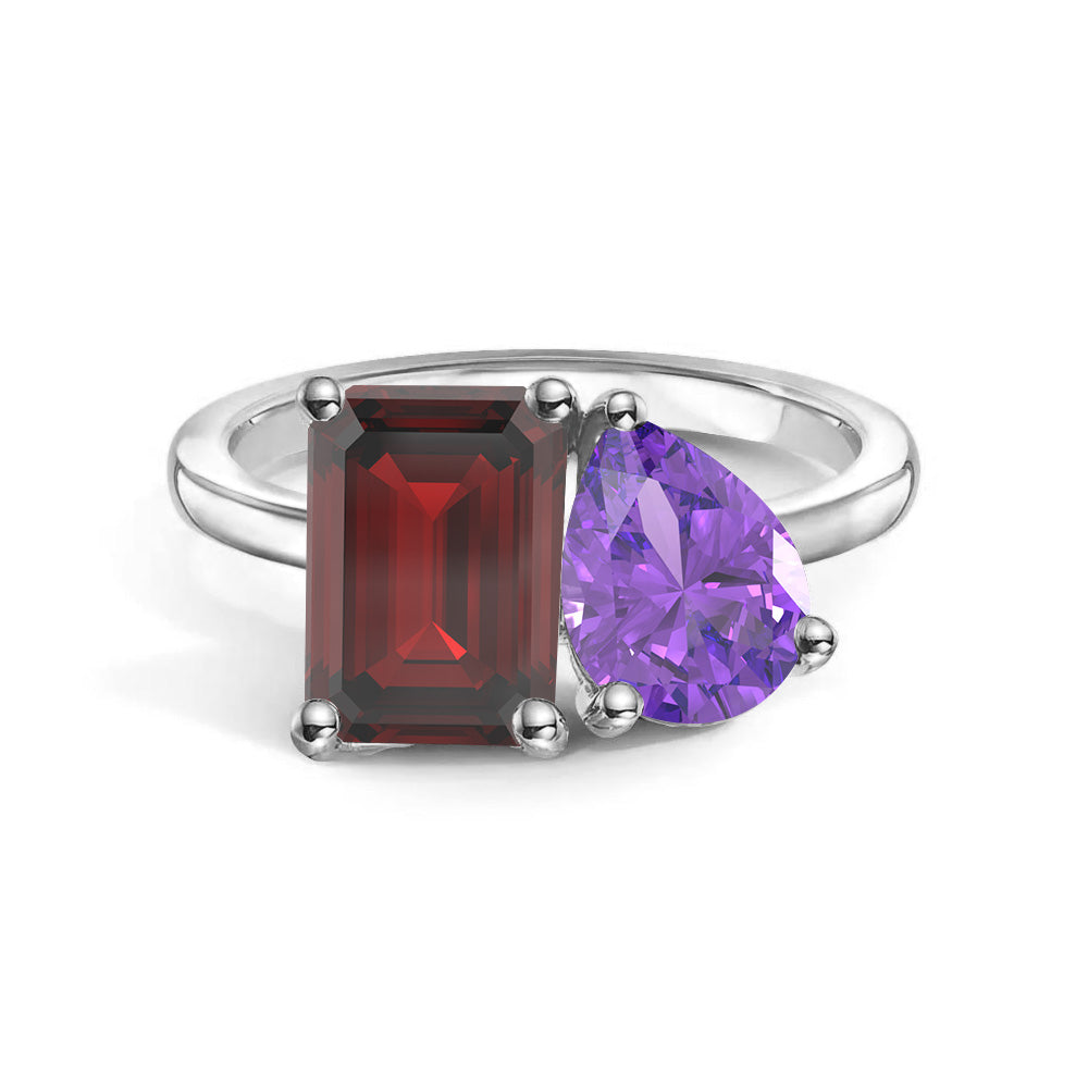 Personalized Garnet Birthstone Ring for Couples - Custom Toi et Moi Anniversary Ring for Her - Romantic Gift for Valentine's Day, Engagement or Wedding Anniversary (Perfect for February Birthdays)